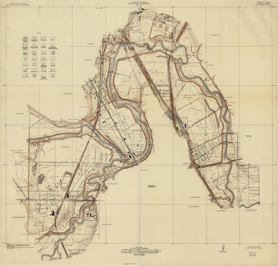 This old map of Tarrant County, Trinity River, Fort Worth Sheet (Trinity River, Fort Worth Sheet) from 1915 was created by Geological Survey (U.S.), Dixon B. Penick, Arthur Alvord Stiles, Texas. Reclamation Department in 1915