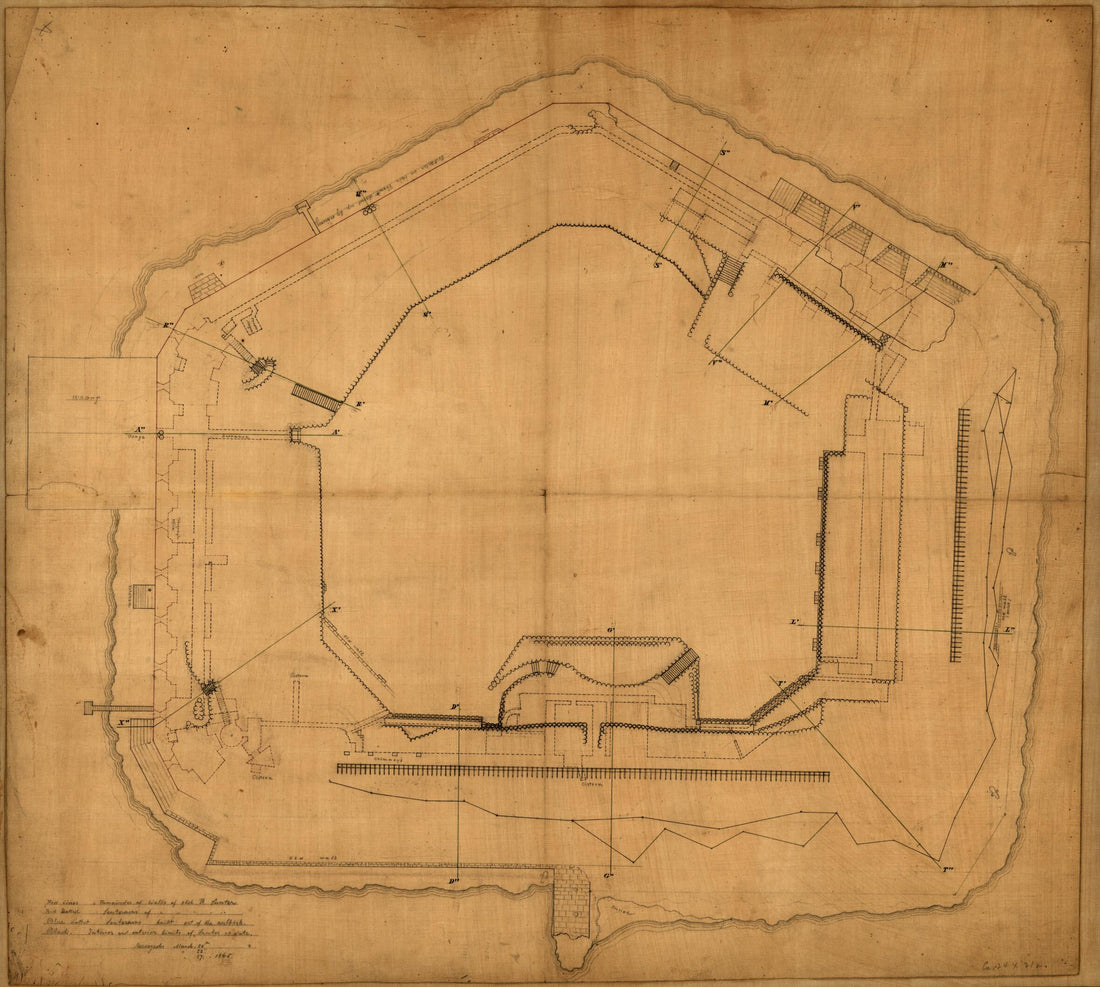 This old map of Plan of Fort Sumter, South Carolina : Surveyed, March 20th, 22, 27, from 1865 was created by in 1865