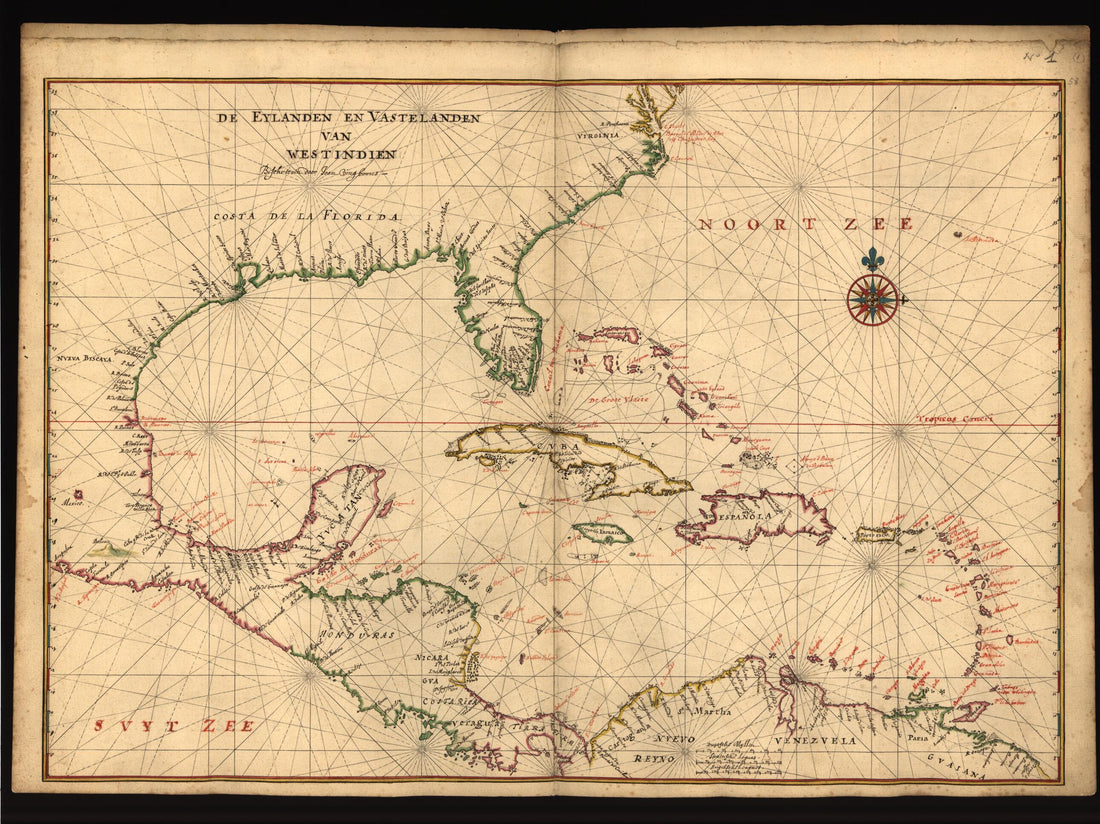 This old map of De Eylanden En Vastelanden Van Westindien from 1639 was created by Joan Vinckeboons in 1639