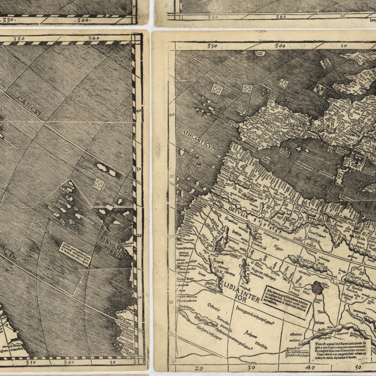 This old map of Universalis Cosmographia Secundum Ptholomaei Traditionem Et Americi Vespucii Aliorumque Lustrationes. (Universalis Cosmographia Secundum Ptholomaei Traditionem Et Americi Vespucii Aliorū Que Lustrationes) from 1507 was created by Martin