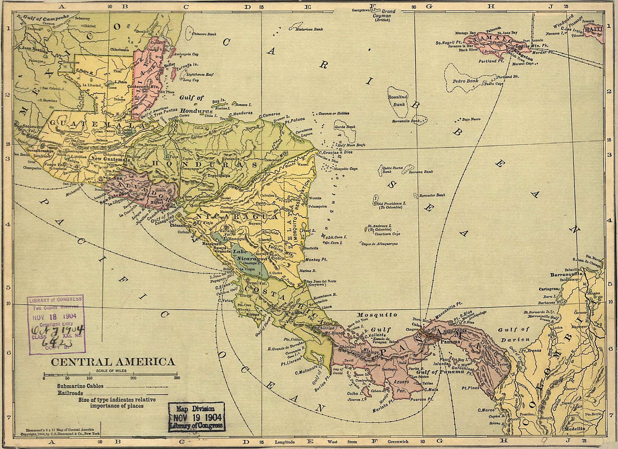 Central America 1904 by Relic Map Company