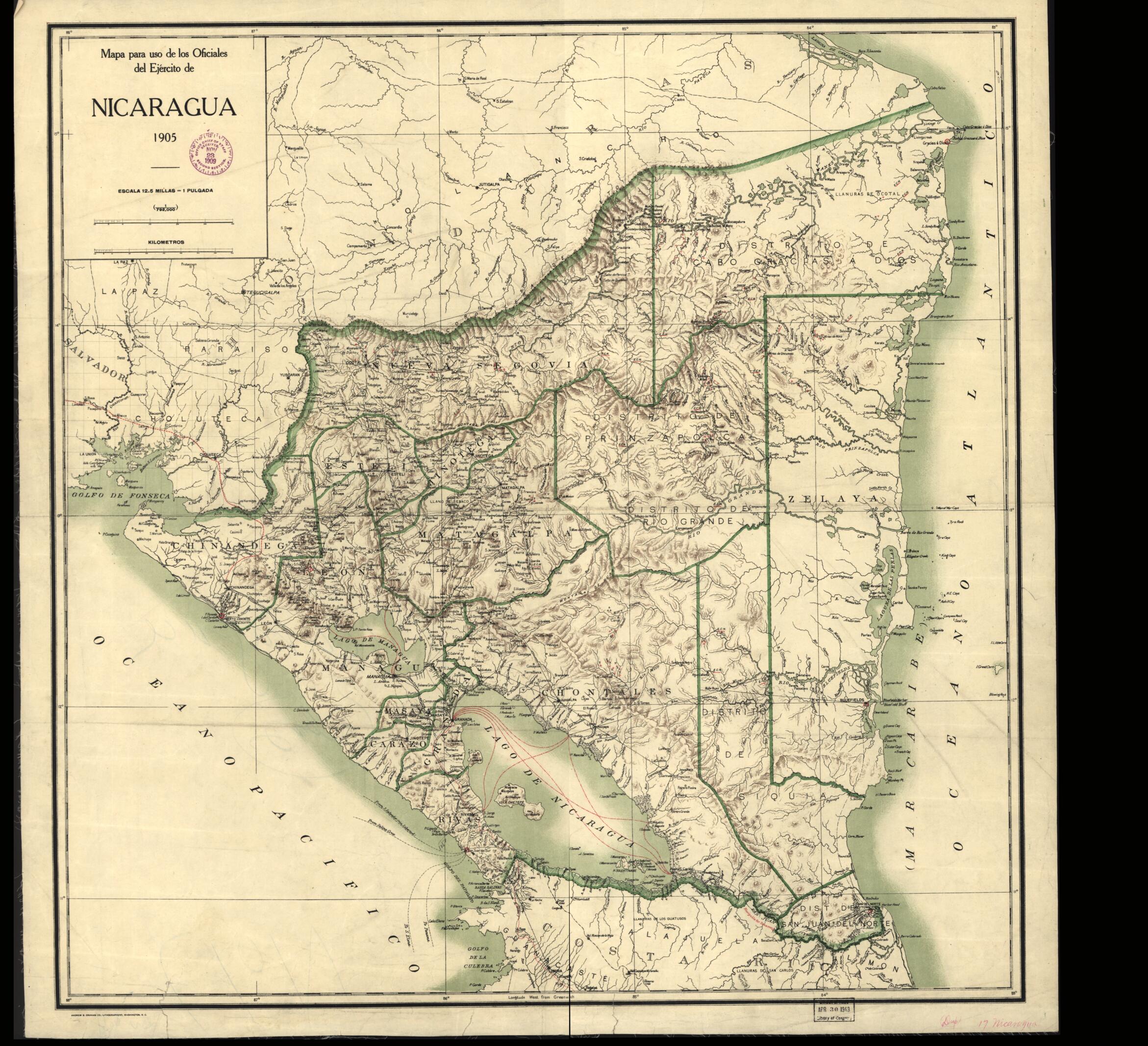This old map of Mapa Para Uso De Los Oficiales Del Ejército De Nicaragua from 1905 was created by in 1905