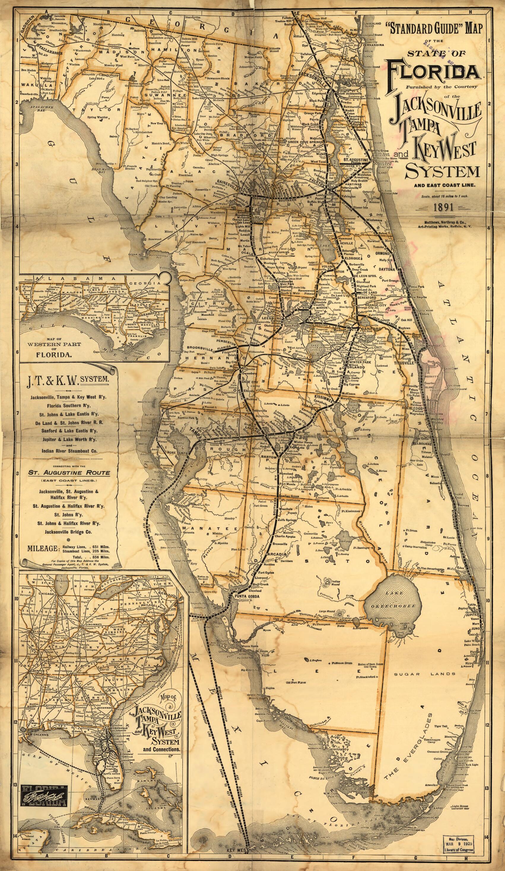 This old map of Standard Guide Map of the State of Florida from 1891 was created by Tampa and Key West System Jacksonville, Northrup Company in 1891