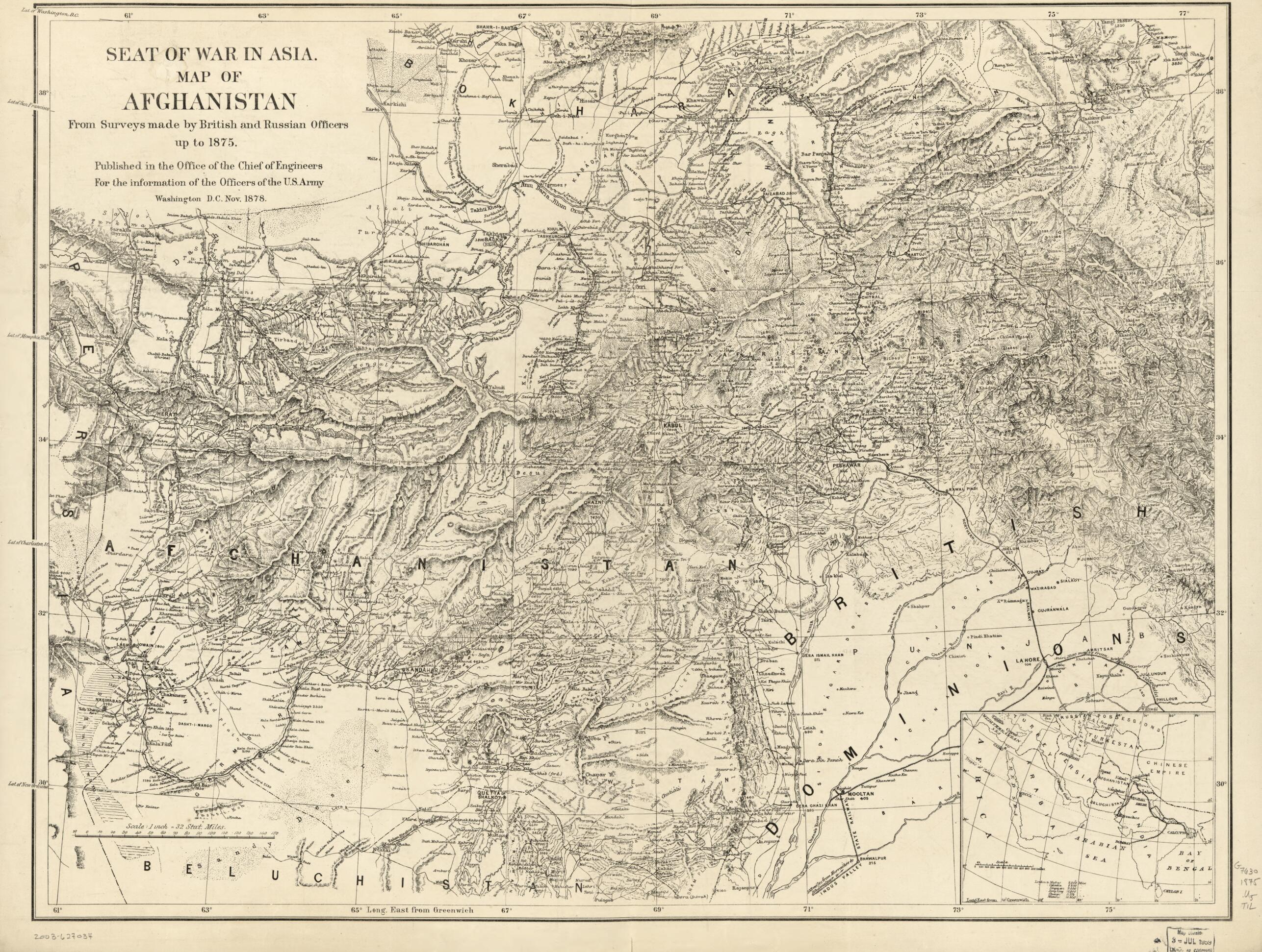 This old map of Seat of the War In Asia, Map of Afghanistan from 1878 was created by United States. Army. Office of the Chief of Engineers in 1878