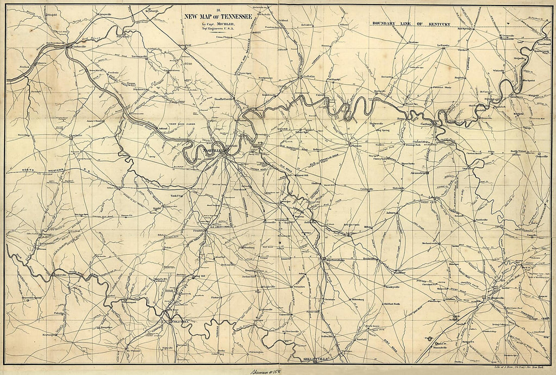 This old map of A New Map of Tennessee from 1860 was created by N. (Nathaniel) Michler in 1860