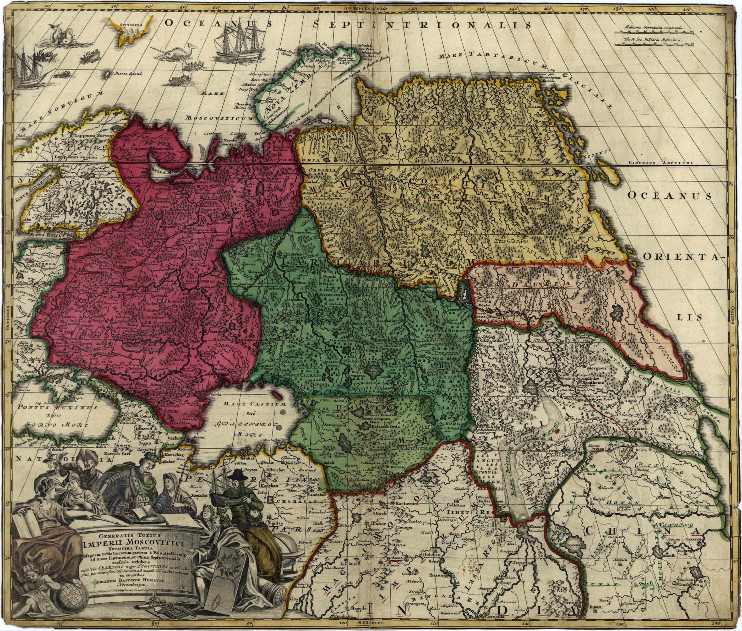 This old map of Generalis Totius Imperii Moscovitici : Novissima Tabula Magnam Orbis Terrarum Partem a Polo Arctico Usque Ad Mare Iaponicum, Et Chinae Septentrionalis Confinia Exhibens : Cum Via Czaricae Nuper Legationis Ex Urbe Moscua Per Universam Tart