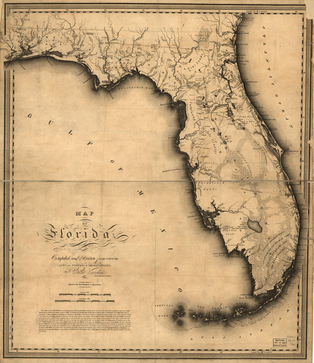 This old map of Map of Florida from 1823 was created by Henry Schenck Tanner, Charles Blacker Vignoles in 1823
