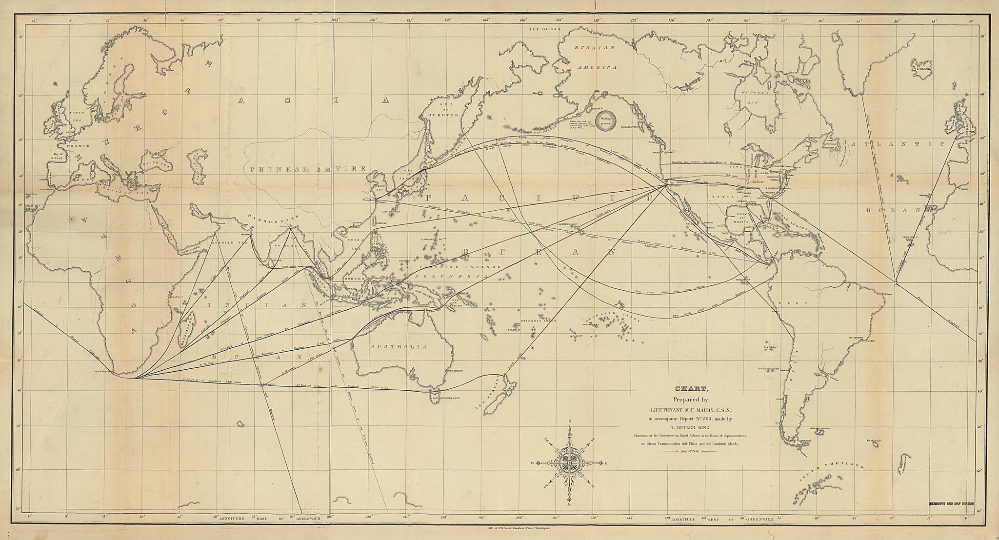 This old map of Chart from 1848 was created by M. F. Maury in 1848