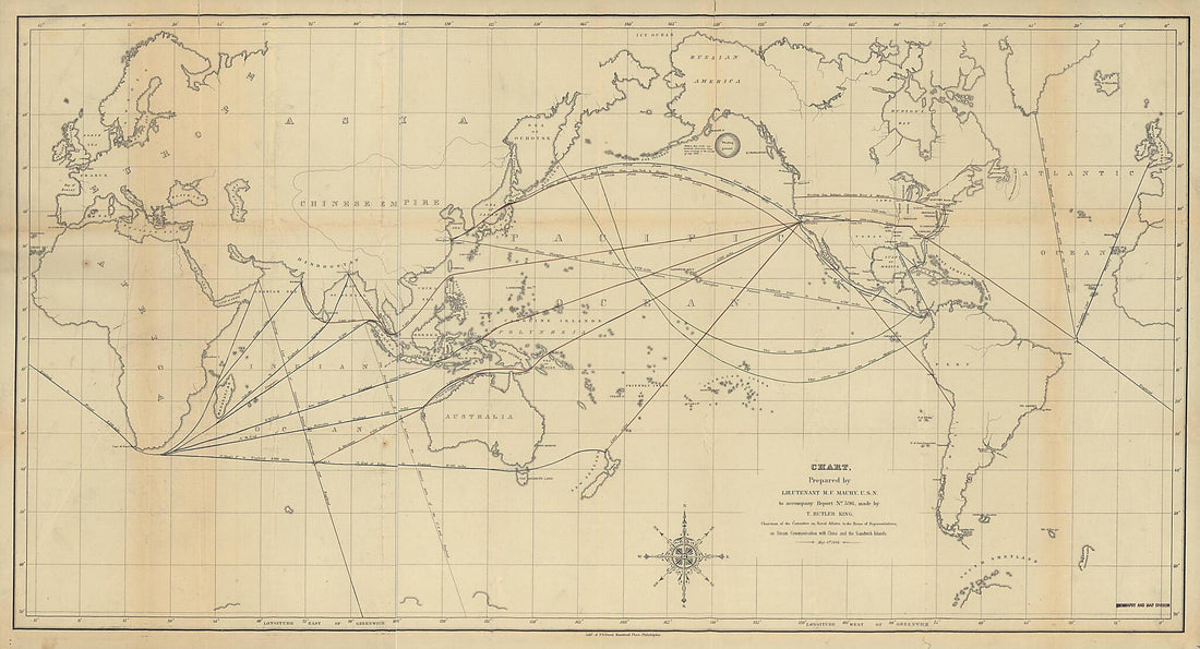 This old map of Chart from 1848 was created by M. F. Maury in 1848