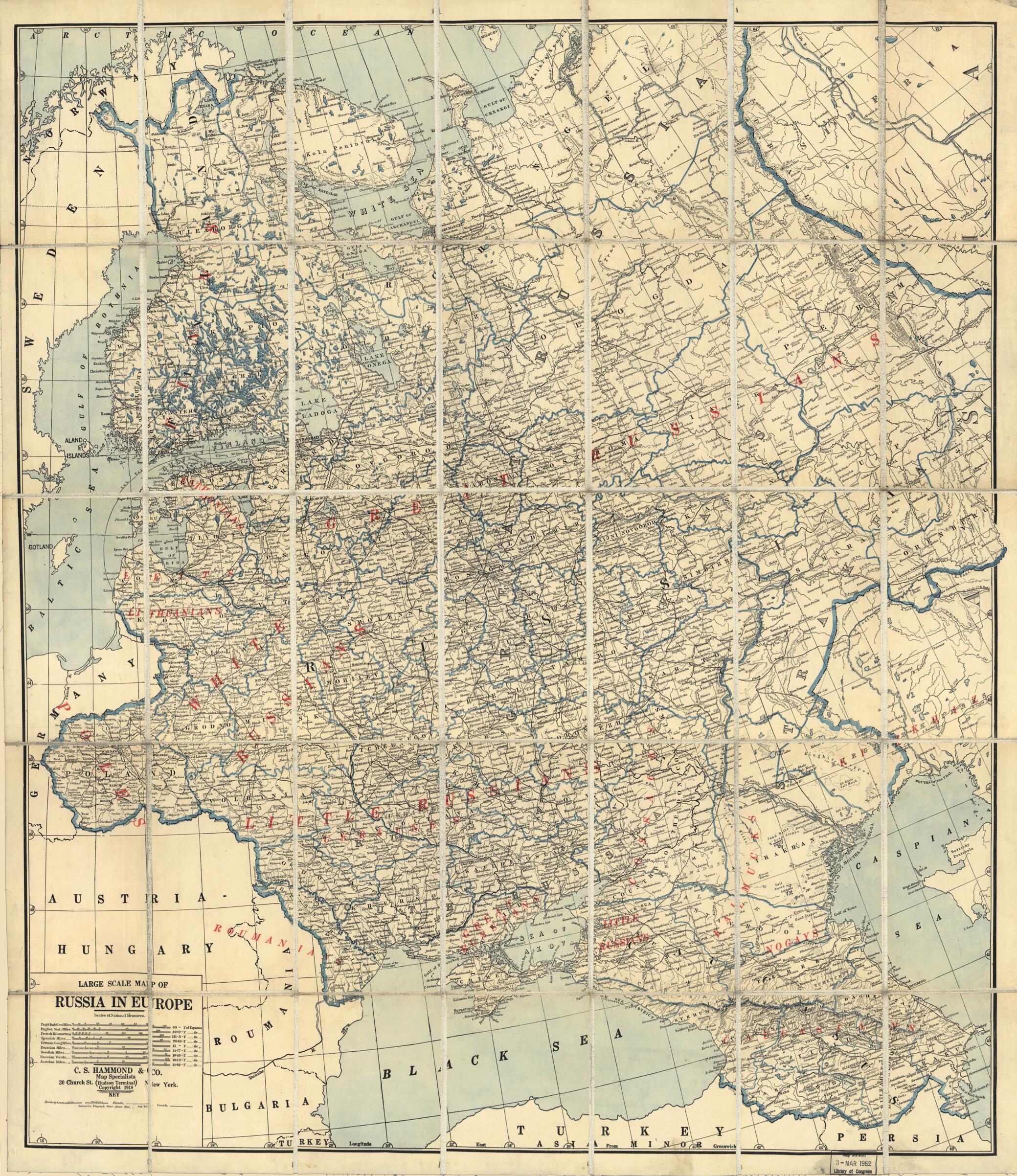 This old map of Large Scale Map of Russia In Europe. (Russia In Europe) from 1918 was created by C.S. Hammond & Company in 1918