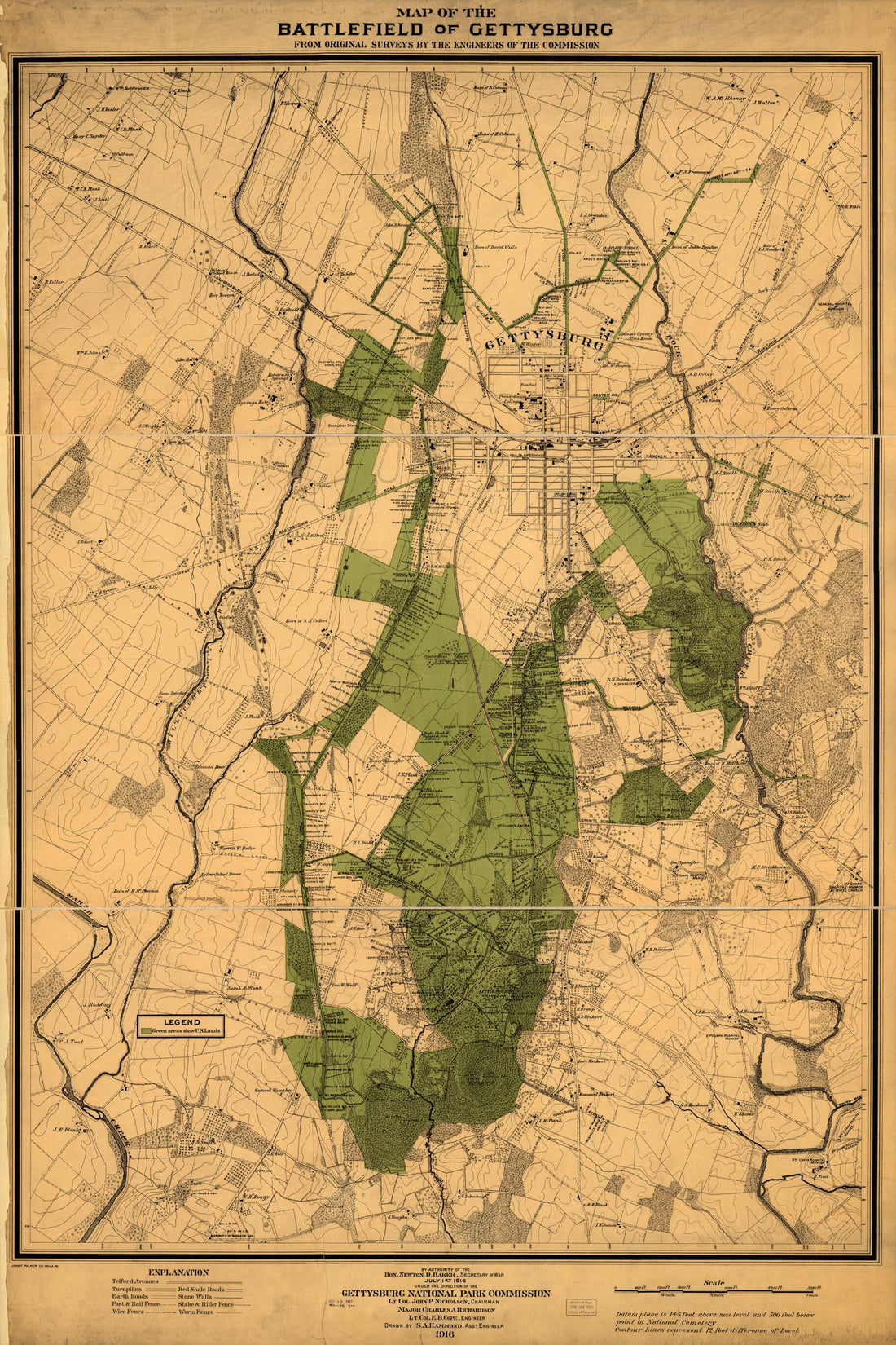 This old map of Map of the Battlefield of Gettysburg from Original Surveys by the Engineers of the Commission from 1916 was created by Gettysburg National Military Park Commission in 1916