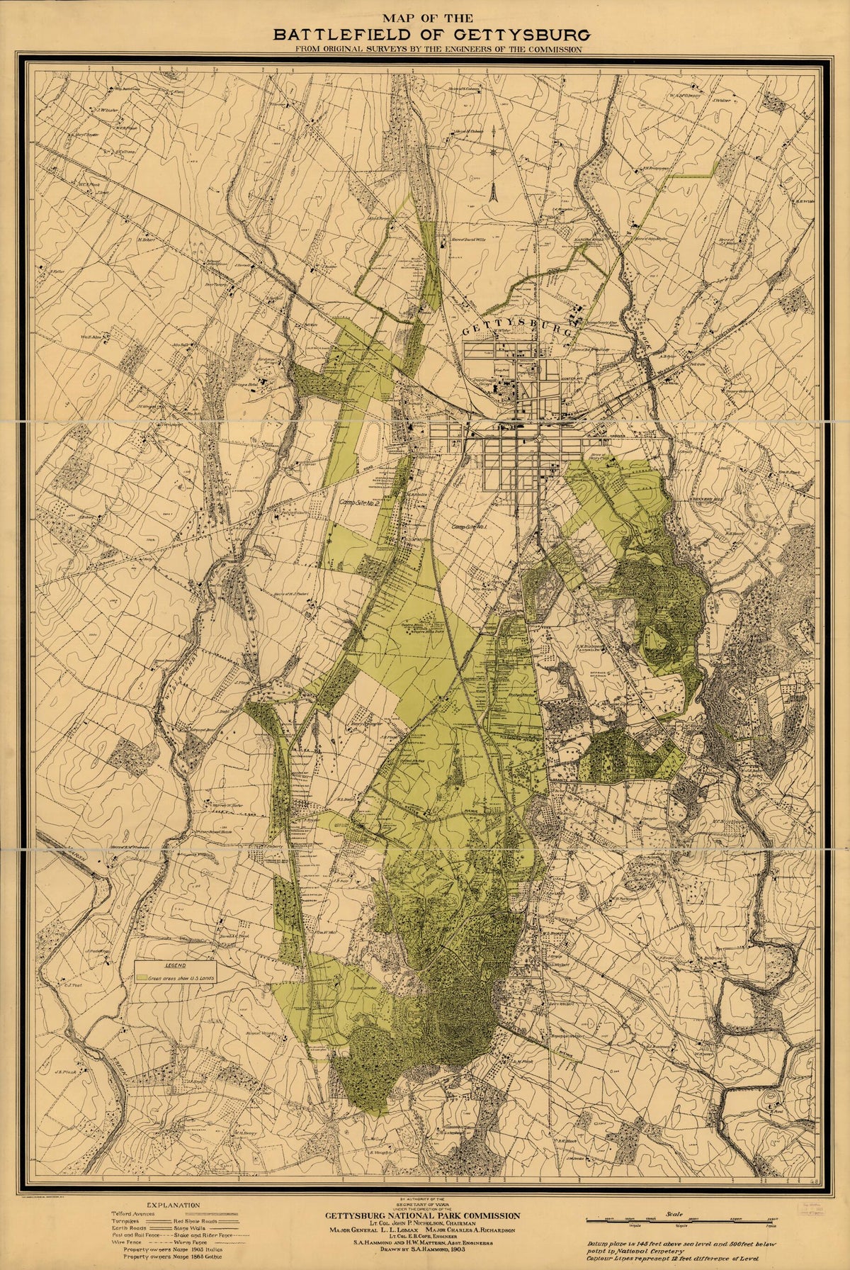 Map of the Battlefield of Gettysburg from Original Surveys by the Engineers of the Commission 1903 by Relic Map Company