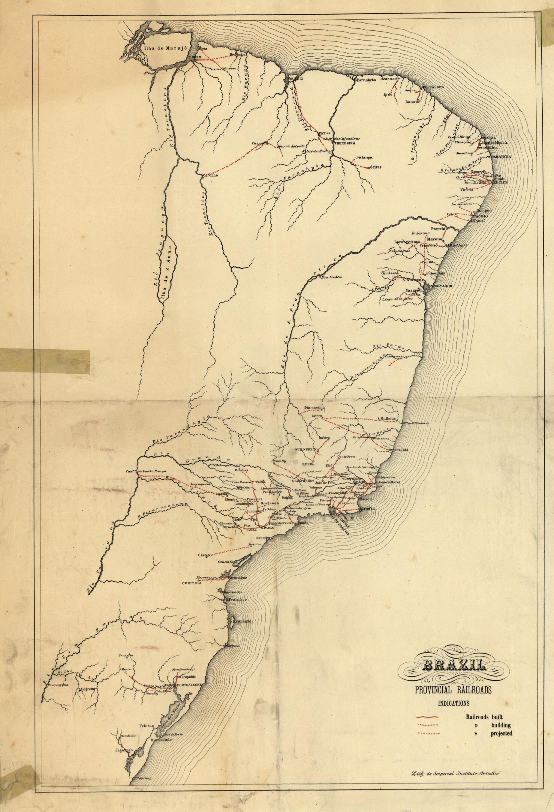 This old map of Brazil, Provincial Railroads from 1902 was created by Brazil) Imperial Instituto ArtÃstico (Rio De Janeiro in 1902