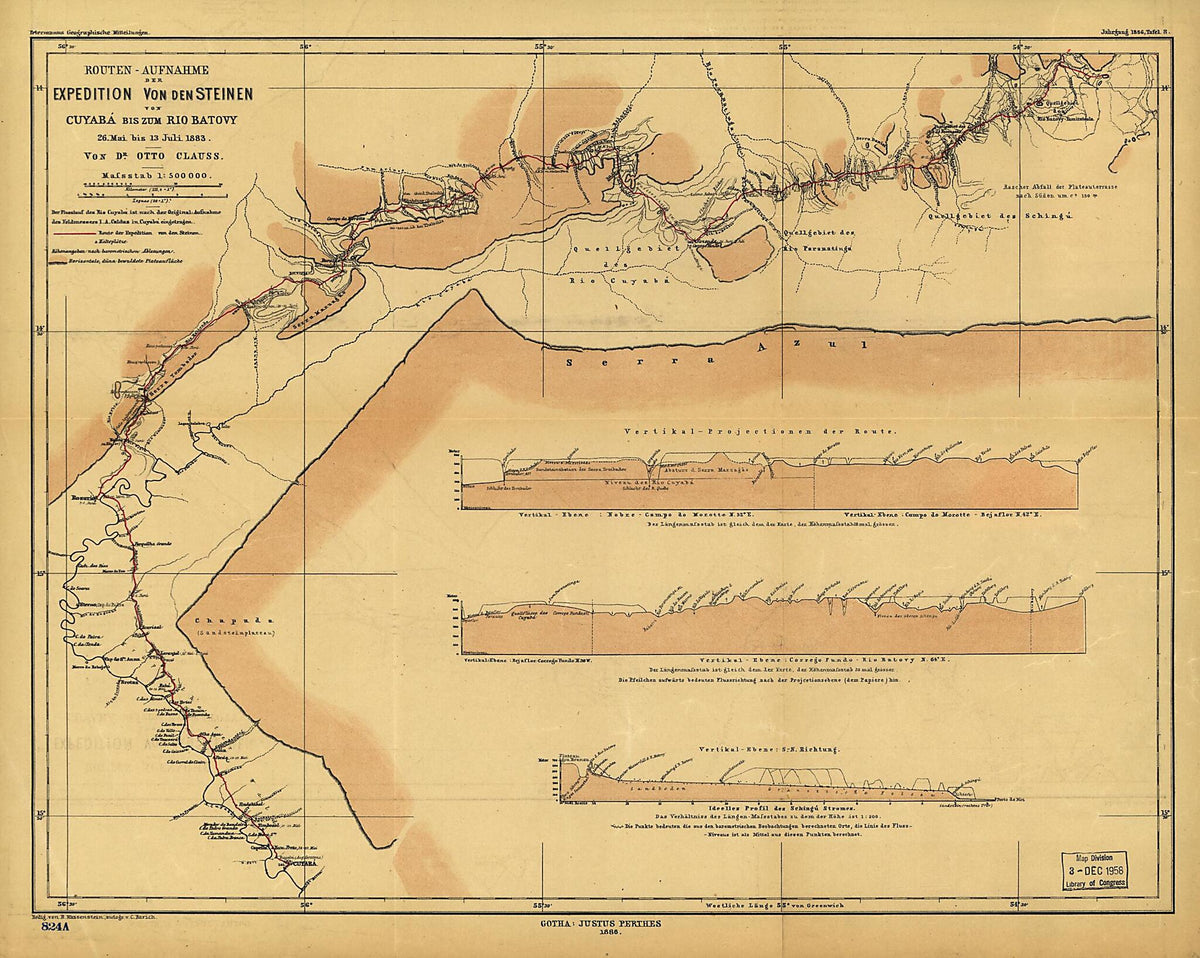 Aufnahme Der Expedition Von Den Steinen Von Cuyabá Biz Zum Rio Batovy 1883 by Relic Map Company