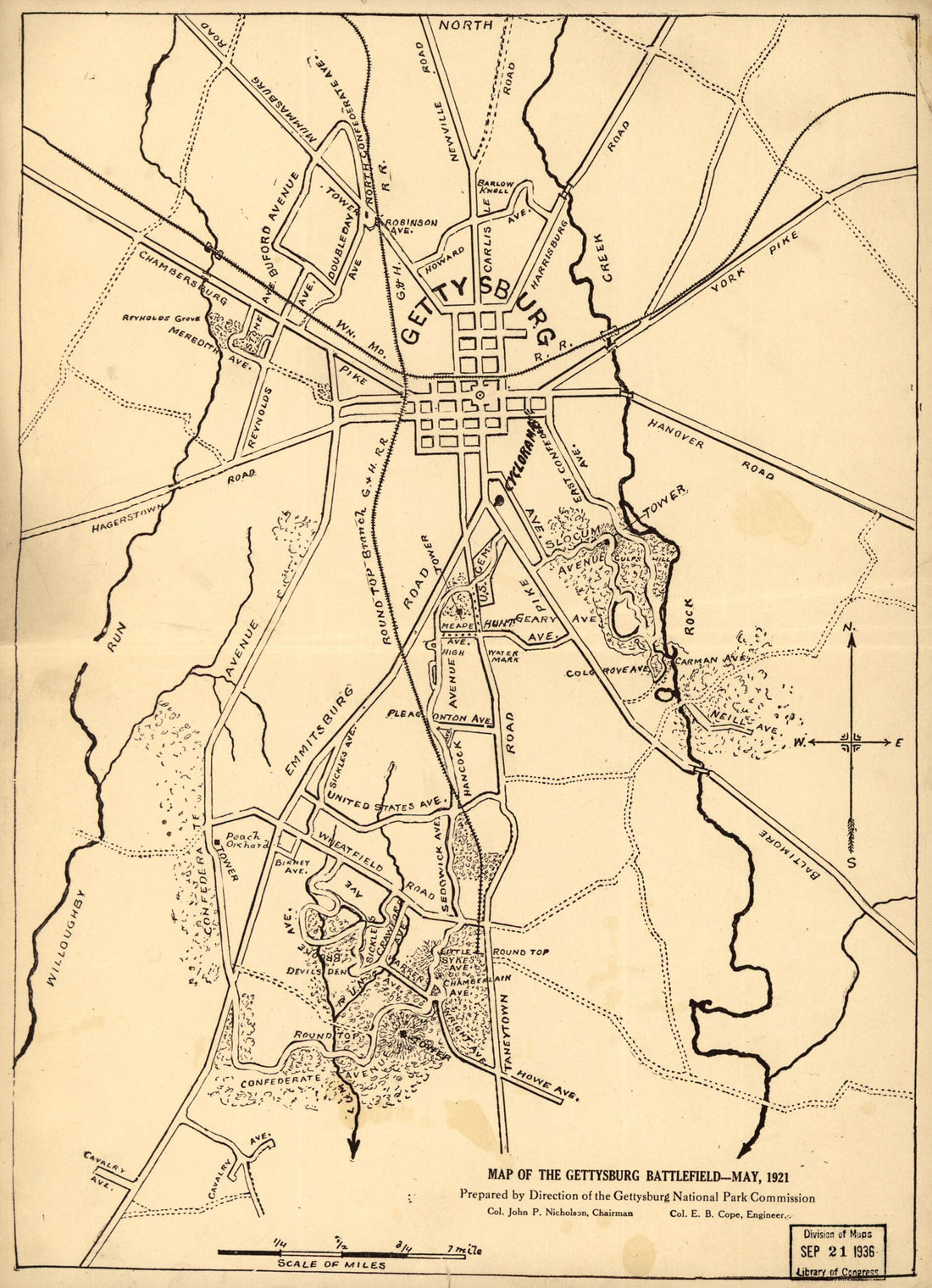 This old map of Map of the Gettysburg Battlefield from 1921 was created by Gettysburg National Military Park Commission in 1921