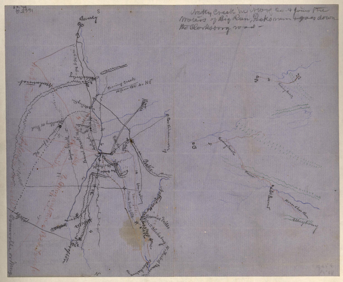 This old map of Rough Sketch of the Rich Mountain Battle Area, Extending from Beverly, W. Va. to Clarksburg from 1861 was created by in 1861