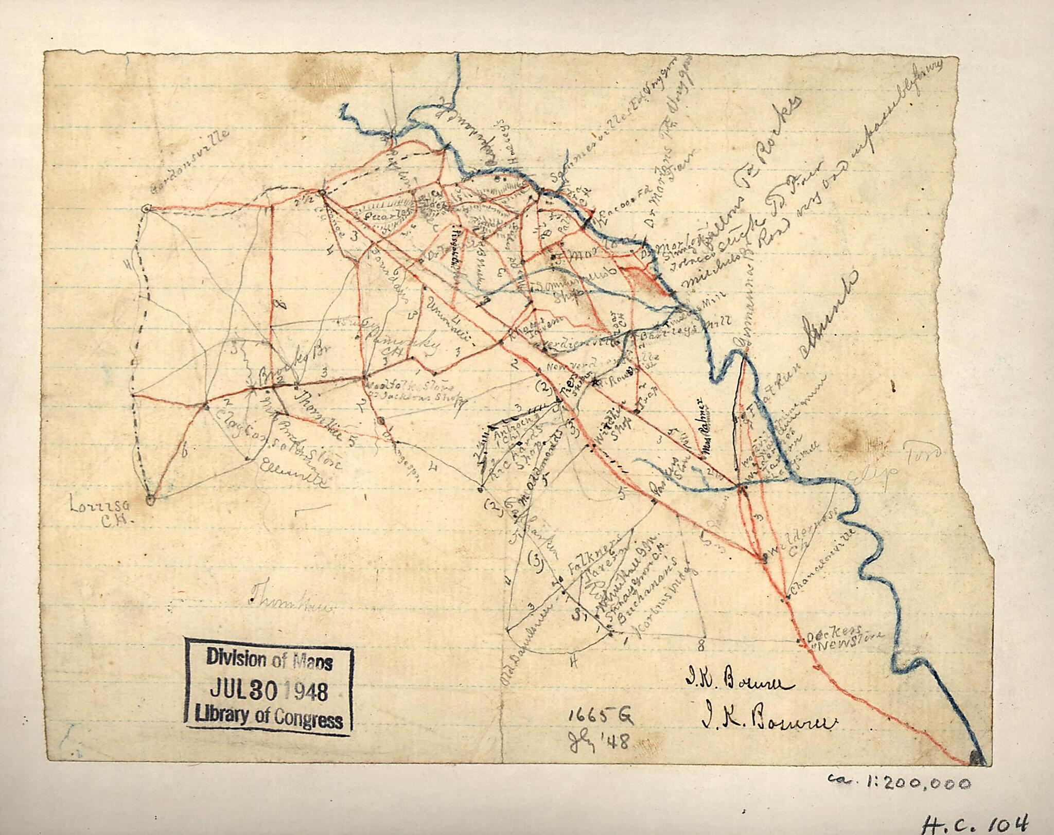 This old map of Map of Parts of Orange, Louisa, and Spotsylvania Counties, Va. from 1860 was created by J. K. Boswell in 1860