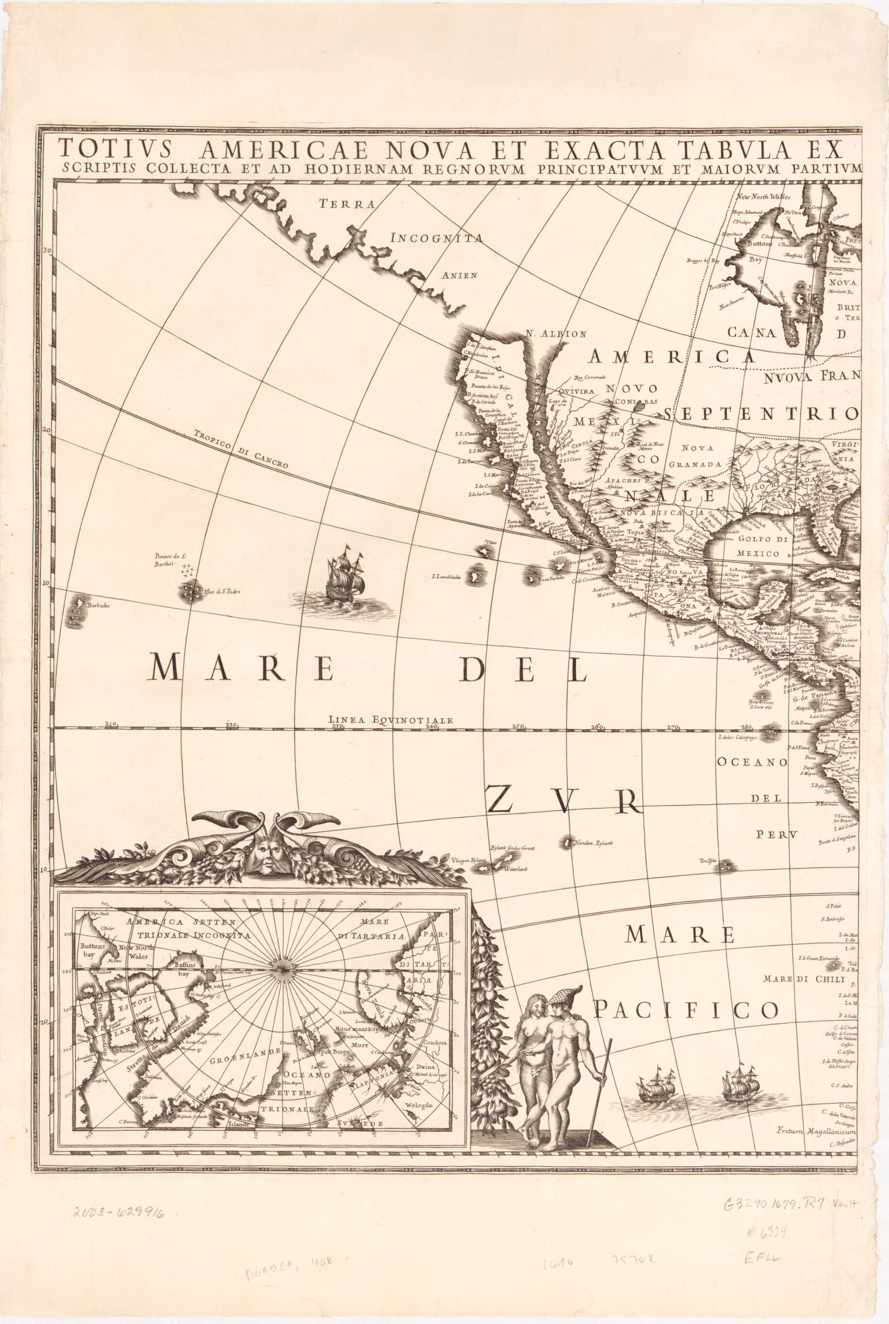 Totius Americae Nova Et Exacta Tabula Ex Optimis Tum Geographorum Tum Aliorum Scriptis Collecta Et Ad Hodiernam Regnorum Principatuum Et Maiorum Partium Distinctionem Accomodata (Totivs Americae Nova Et Exacta Tabvla Ex Optimis Tvm Geographorvm Tvm Al... by Relic Map Company