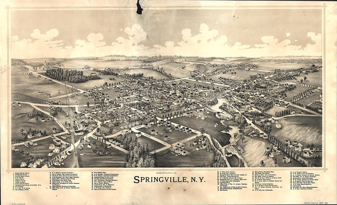 This old map of Springville, New York from 1892 was created by Burleigh Litho in 1892