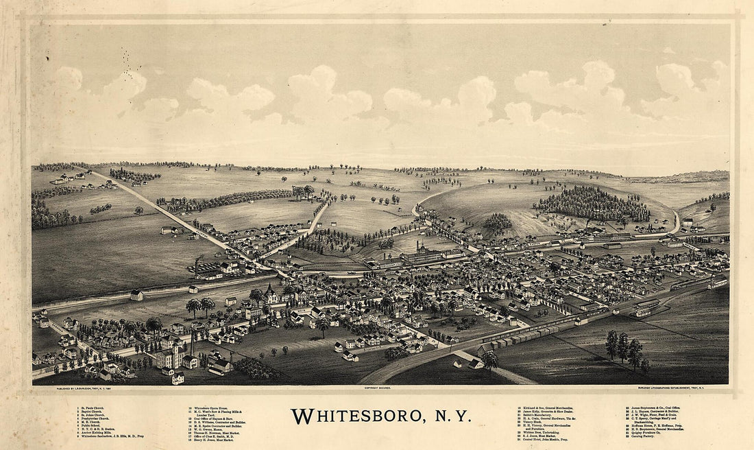 This old map of Whitesboro, New York from 1891 was created by Burleigh Litho, L. R. (Lucien R.) Burleigh in 1891