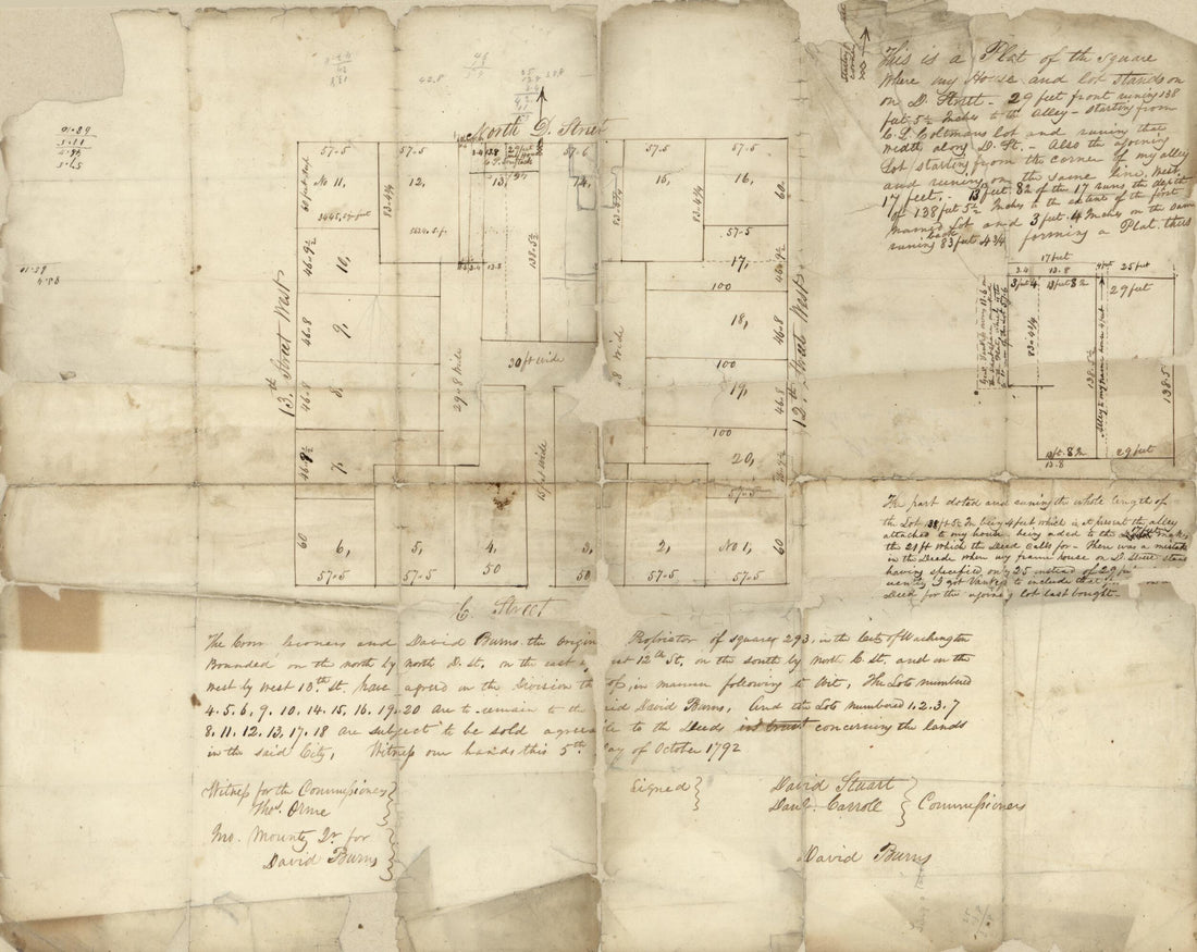 This old map of This Is a Plat of the Square Where My House and Lot Stands On On sic D Street : 29 Feet Front Runing sic 138 Feet 5 1/2 Inches to the Alley.. Forming a Plat Thus : part of N.W. Washington D.C. (Plat of the Square Where My Property Is On)