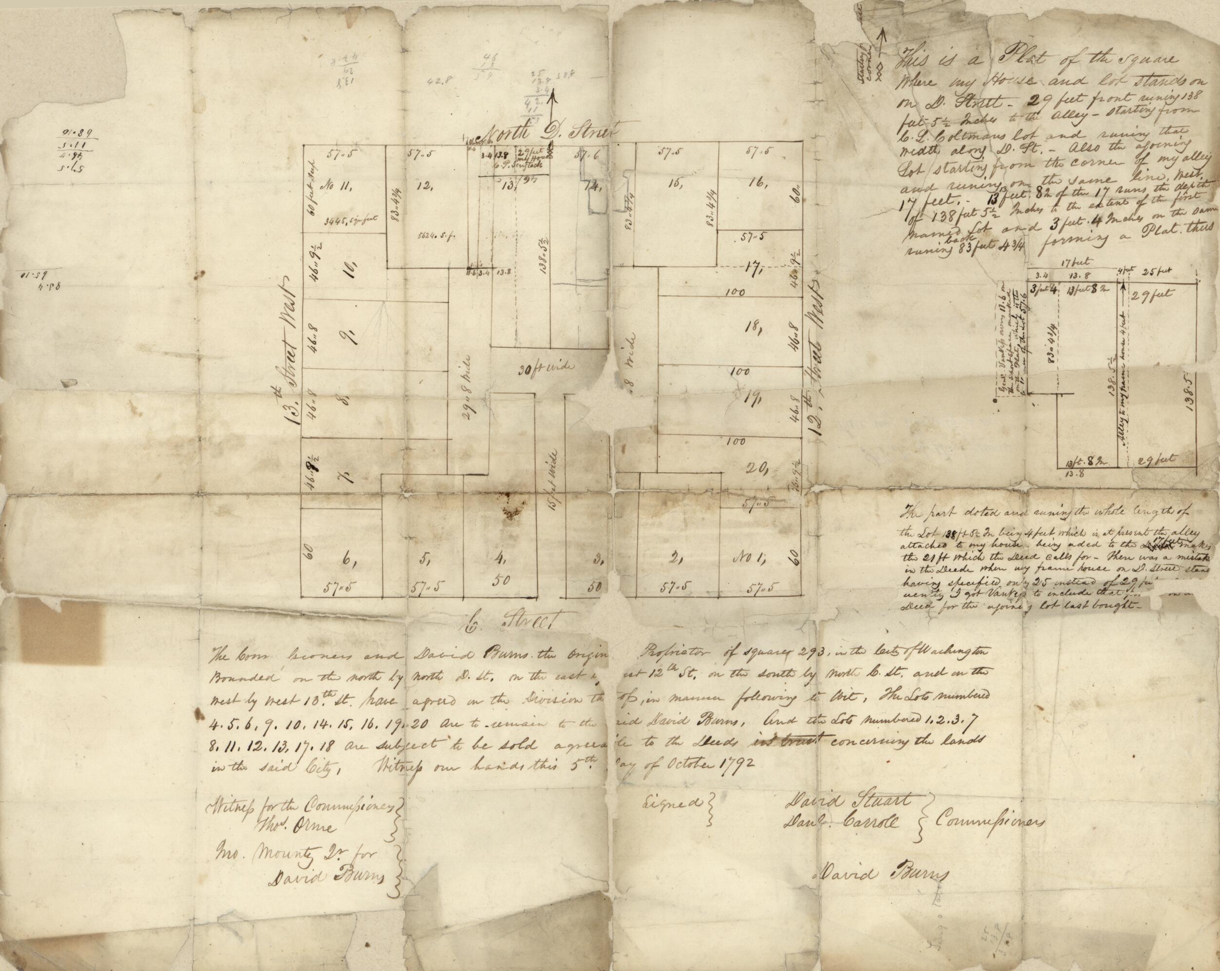 This old map of This Is a Plat of the Square Where My House and Lot Stands On On sic D Street : 29 Feet Front Runing sic 138 Feet 5 1/2 Inches to the Alley.. Forming a Plat Thus : part of N.W. Washington D.C. (Plat of the Square Where My Property Is On)