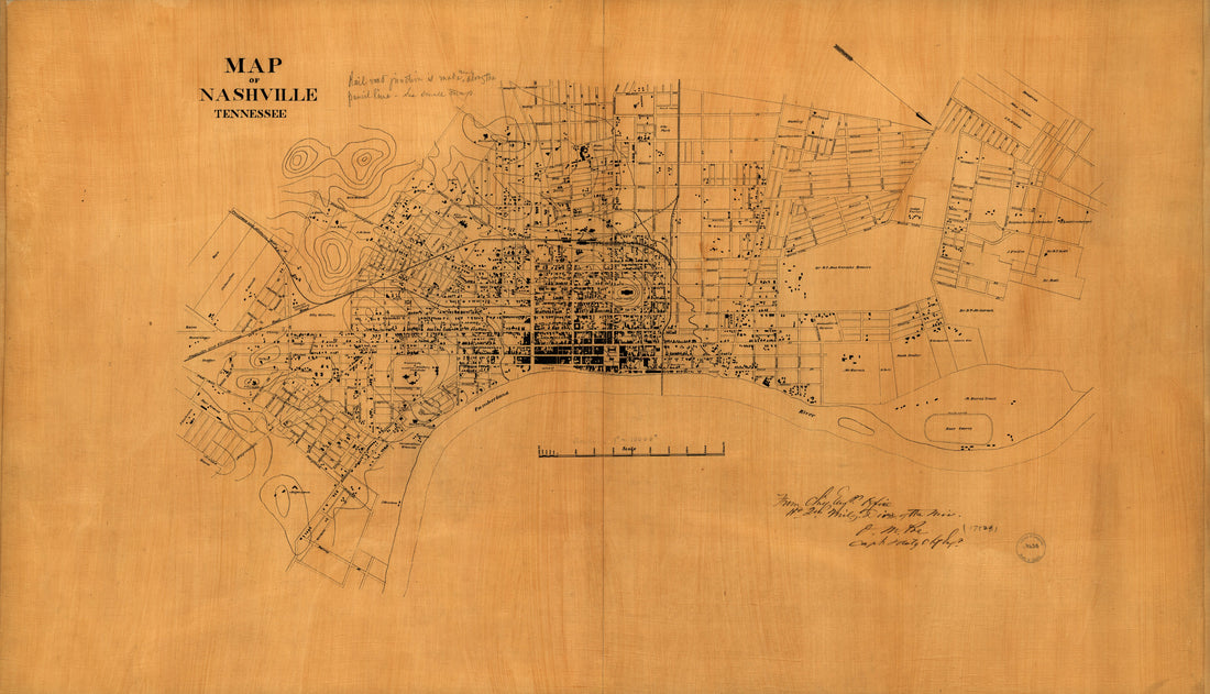 This old map of Map of Nashville, Tennessee from 1860 was created by O. M. (Orlando Metcalfe) Poe, United States. Army. Military Division of the Mississippi. Chief Engrs. Office in 1860