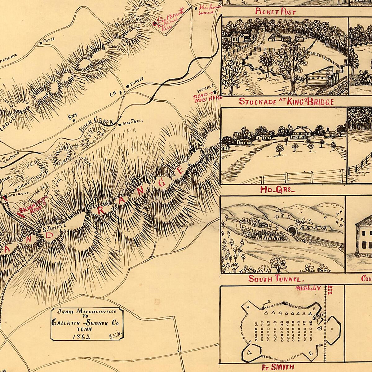 This old map of -Sumner County, Tennessee, from 1862 was created by G. H. Blakeslee in 1862