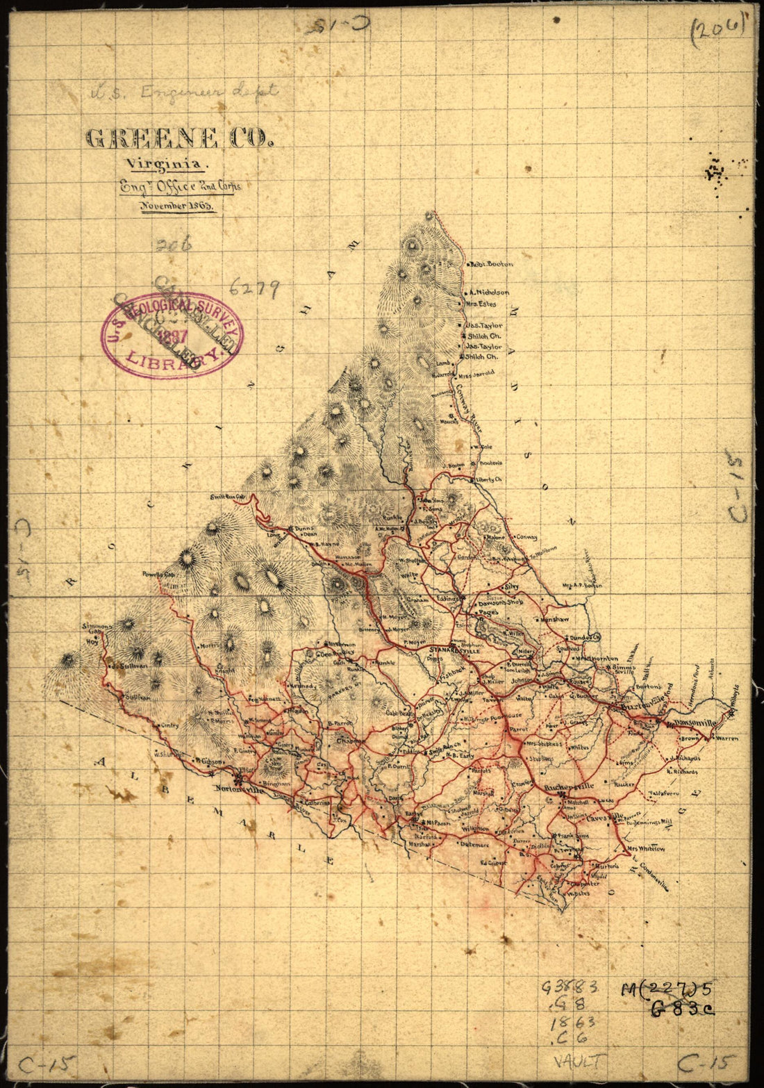 This old map of Greene Co., Virginia from 1863 was created by 2nd. Engineer Office Confederate States of America. Army of Northern Virginia. Corps, Jedediah Hotchkiss in 1863