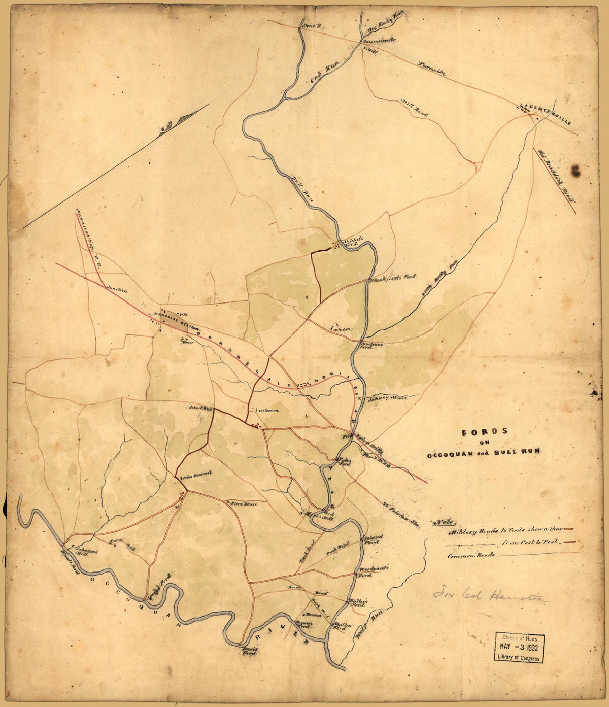 Fords On Occoquan and Bull Run : Northern Virginia 1860 by Relic Map Company