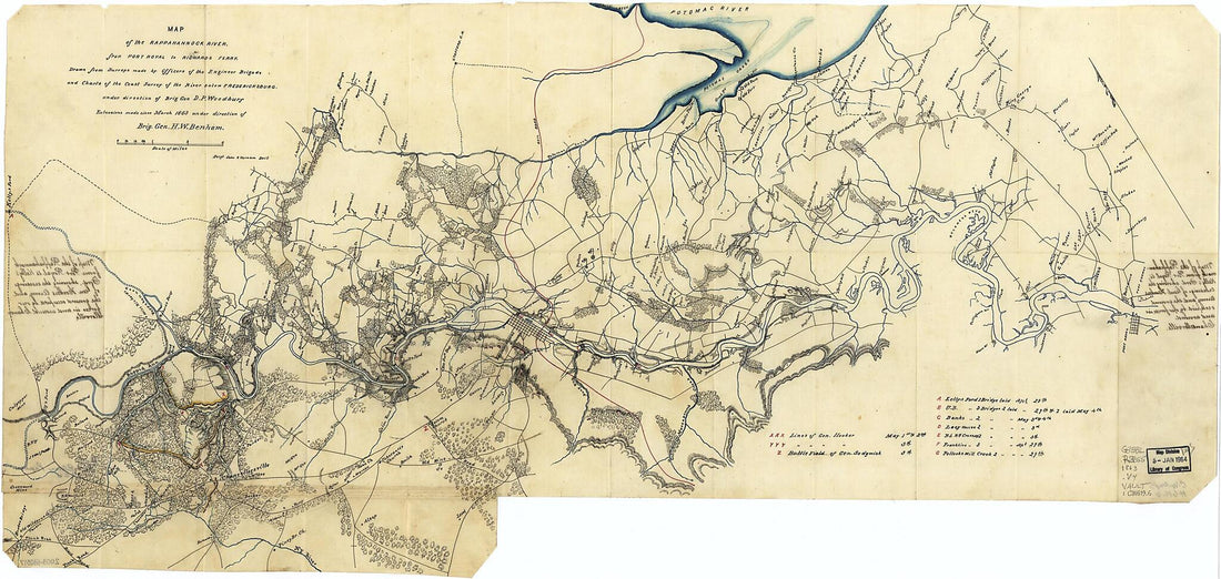 This old map of Map of the Rappahannock River Fron sic Port Royal to Richards Ferry (Map of the Rappahannock River from Port Royal to Richards Ferry) from 1863 was created by Henry Washington Benham, United States Coast Survey, United States. Army of t