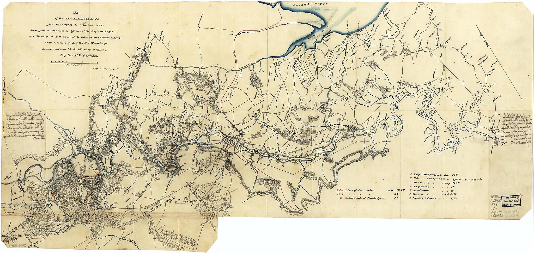 This old map of Map of the Rappahannock River Fron sic Port Royal to Richards Ferry (Map of the Rappahannock River from Port Royal to Richards Ferry) from 1863 was created by Henry Washington Benham, United States Coast Survey, United States. Army of t
