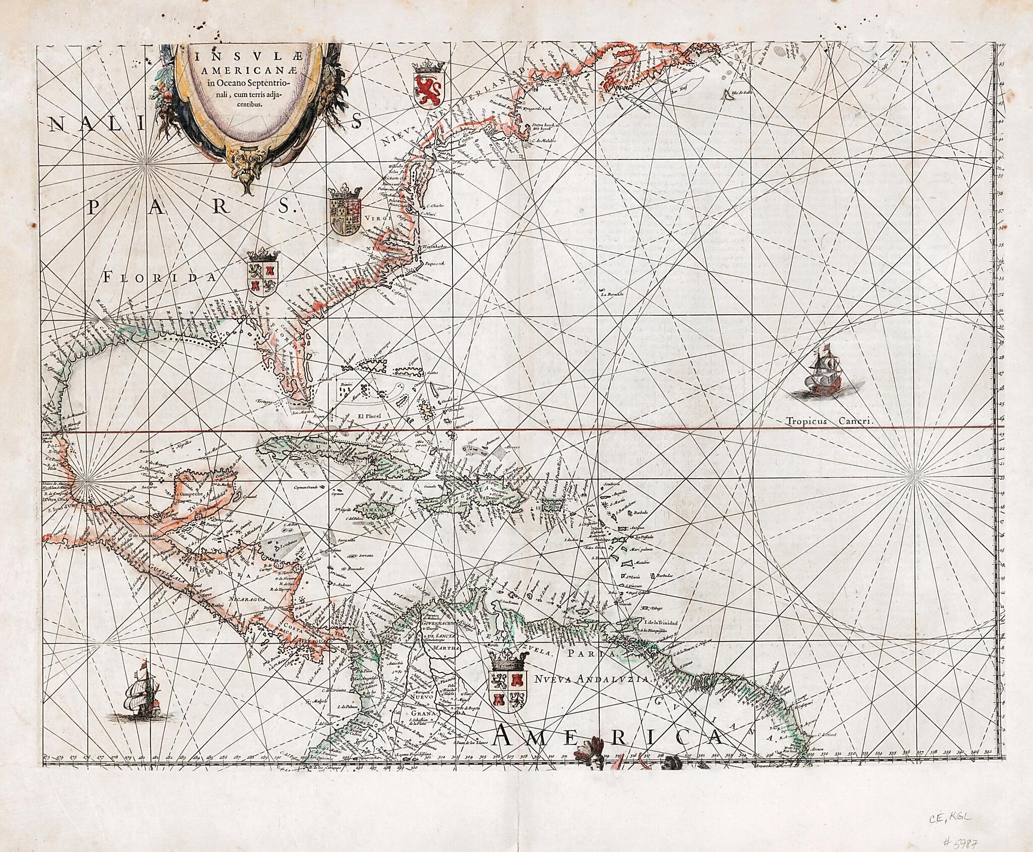 This old map of Insvlæ Americanæ In Oceano Septentrionali Cum Terris Adjacentibus. (Insulæ Americanæ In Oceano Septentrionali Cum Terris Adjacentibus) from 1634 was created by Willem Janszoon Blaeu in 1634