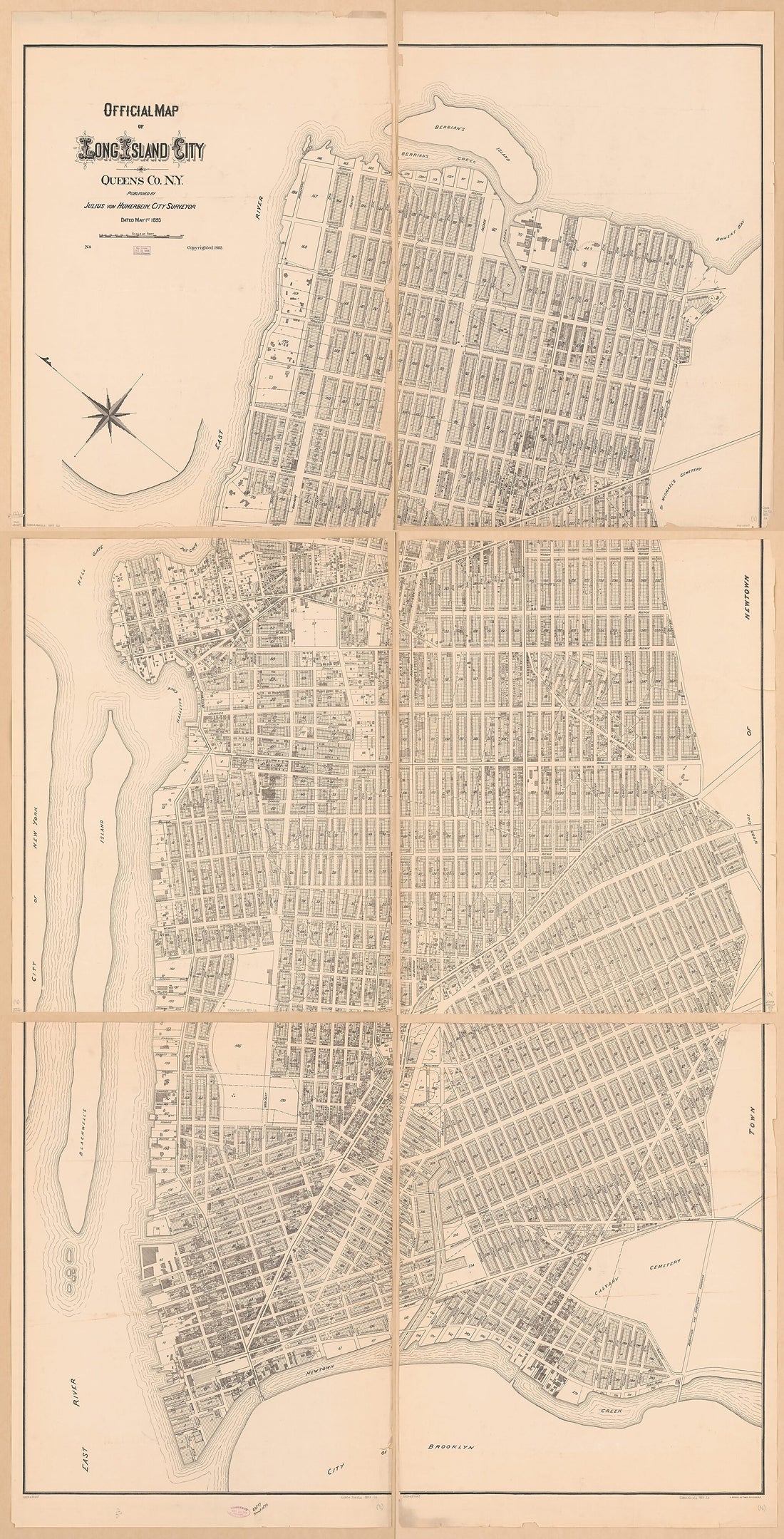 This old map of Official Map of Long Island City, Queens County New York from 1893 was created by N.Y.). City Surveyor Long Island City (New York, Julius Von Hunerbein in 1893