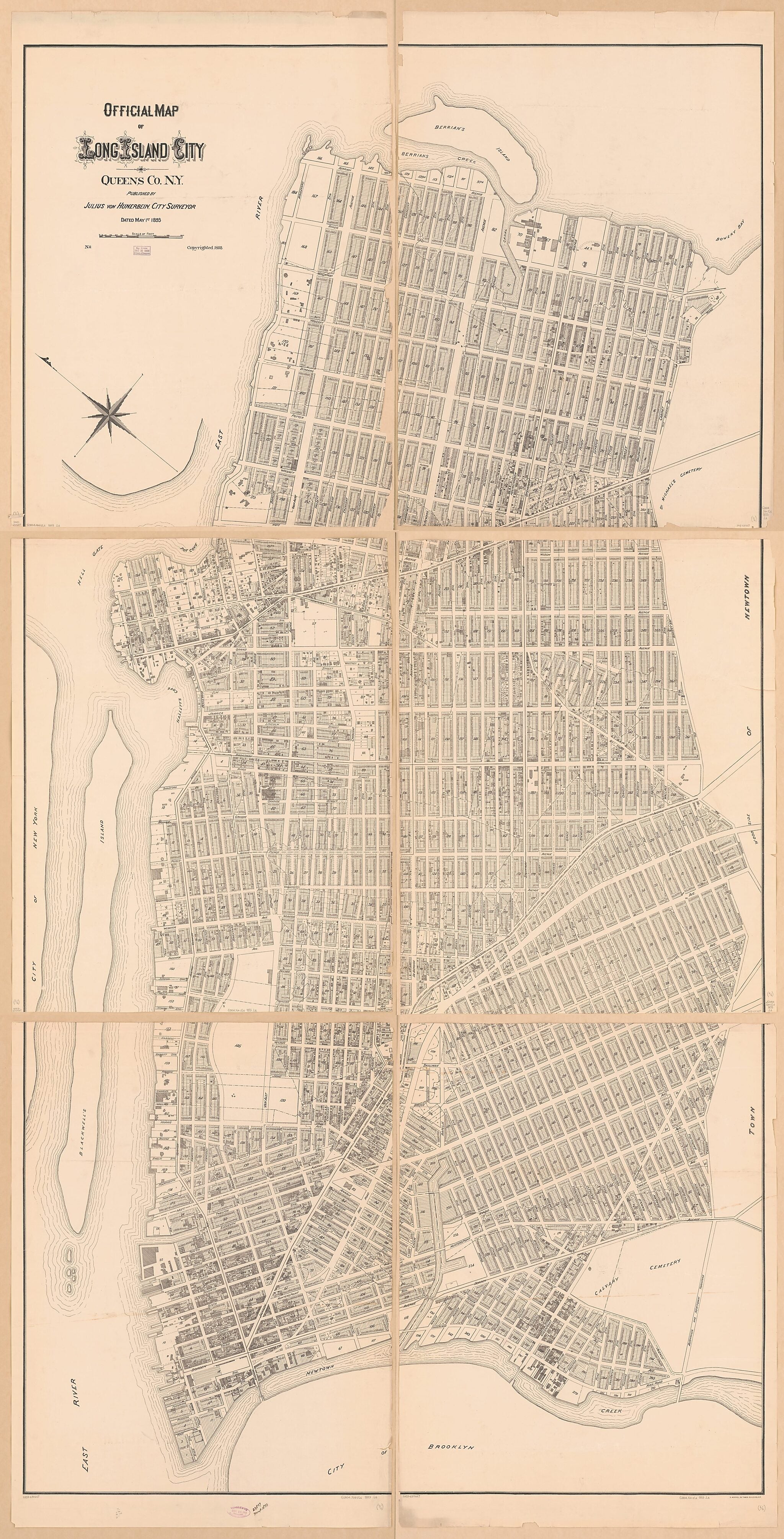 This old map of Official Map of Long Island City, Queens County New York from 1893 was created by N.Y.). City Surveyor Long Island City (New York, Julius Von Hunerbein in 1893