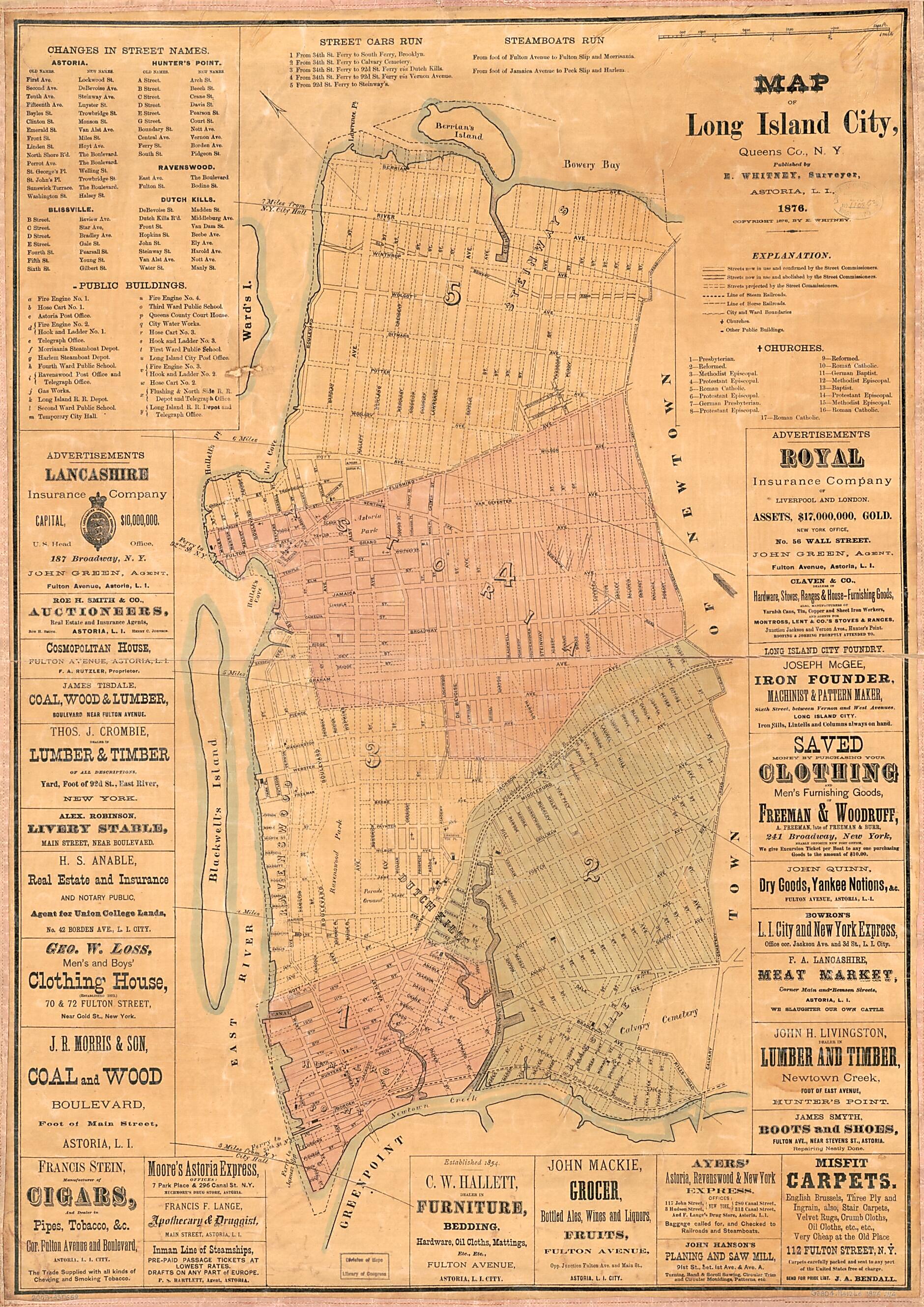 This old map of Map of Long Island City, Queens County, New York from 1876 was created by E. Whitney in 1876
