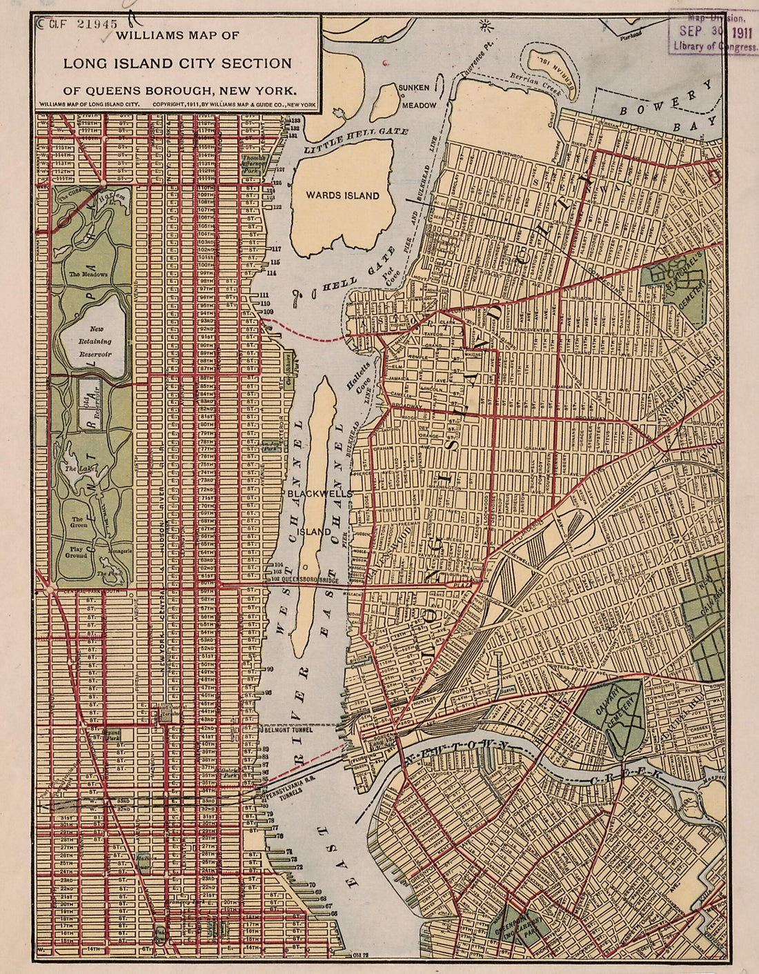 This old map of Williams Map of Long Island City Section of Queens Borough, New York. (Williams Map of Long Island City) from 1911 was created by Williams Map & Guide Co in 1911