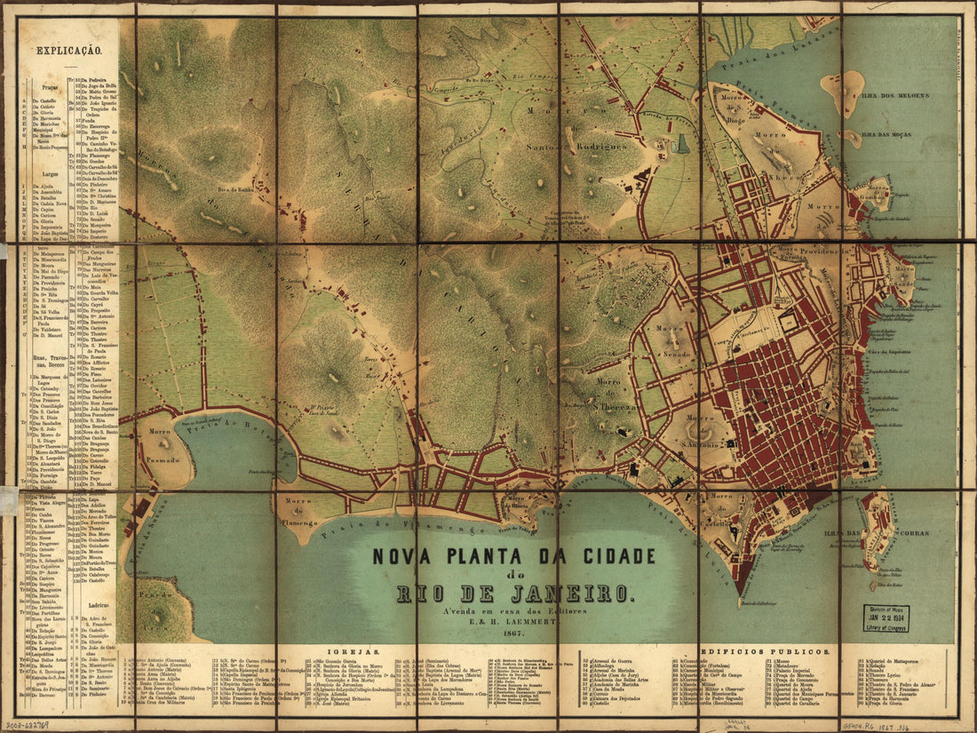 This old map of Nova Planta Da Cidade Do Rio De Janeiro from 1867 was created by E. & H. Laemmert in 1867