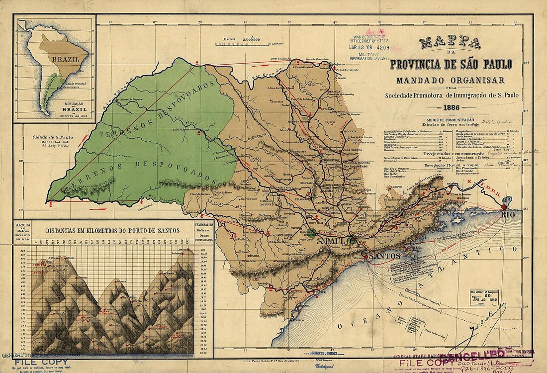This old map of Mappa Da Provinica De São Paulo from 1886 was created by Sociedade Promotora De Immigração De S. Paulo in 1886