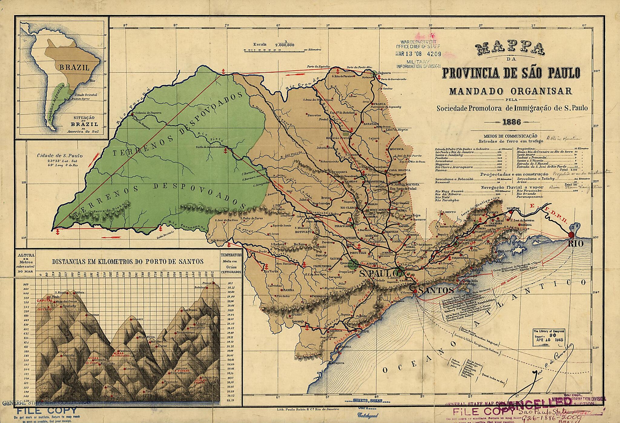 This old map of Mappa Da Provinica De São Paulo from 1886 was created by Sociedade Promotora De Immigração De S. Paulo in 1886
