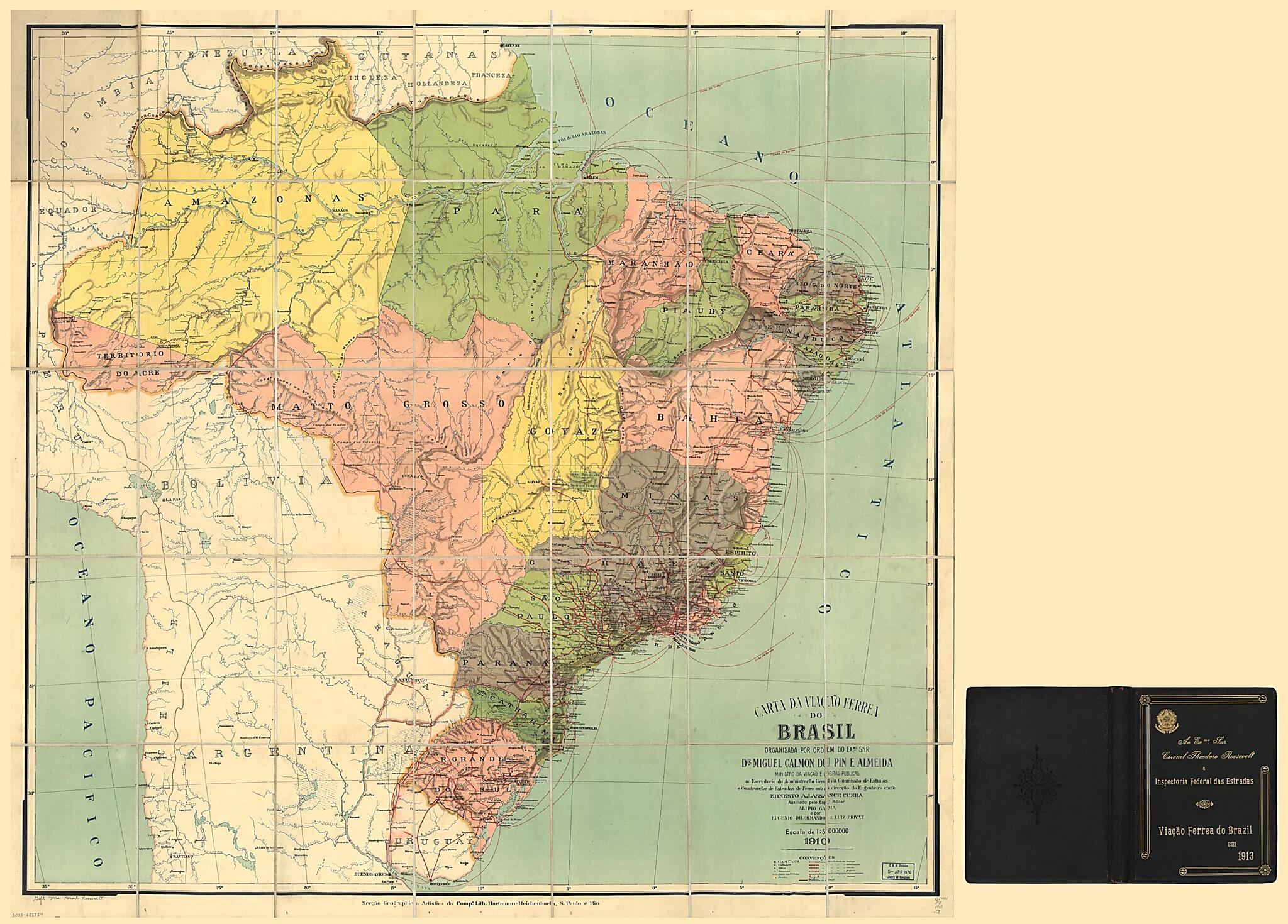 This old map of Carta Da Viação Ferrea Do Brasil (Viação Ferrea Do Brazil Em 1913) from 1910 was created by Miguel Calmon, Ernesto A. Lassance Cunha, Alipio Gama, Eugenio Dilermando E. Luiz, Belle Roosevelt, Theodore Roosevelt in 1910