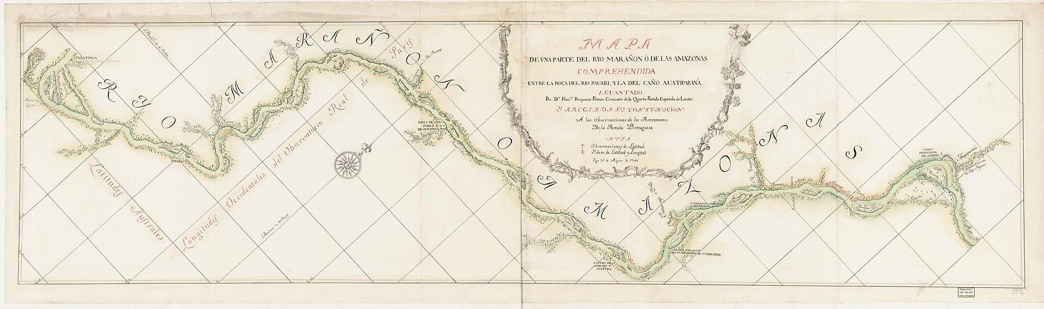 Mapa De Una Parte Del Ryo Marañon O De Las Amazonas : Comprehendida Entre La Boca Del Rio Yauari Y La Del Caño Avatiparaná in 1788 by Relic Map Company