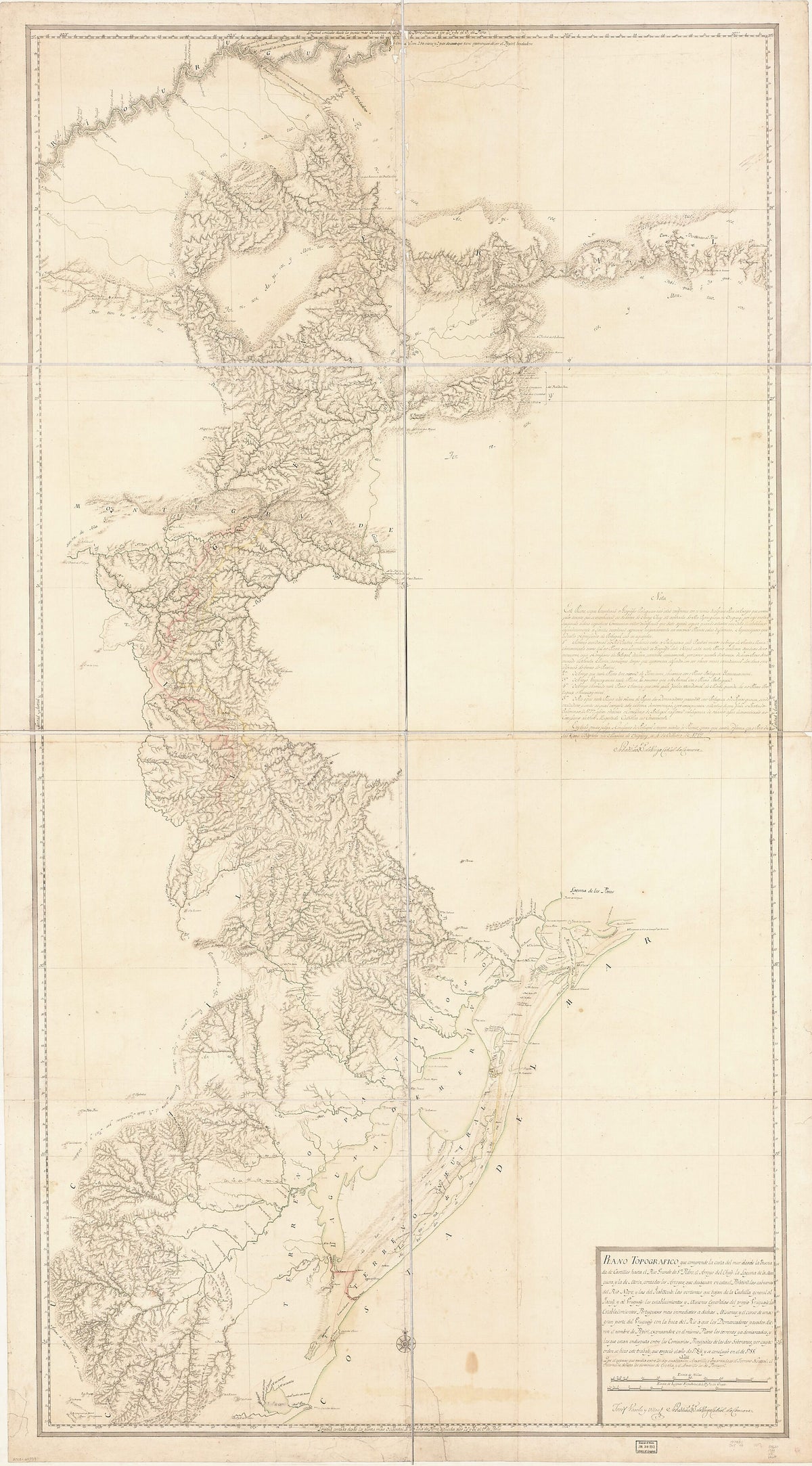 Plano Topografico Que Comprende La Costa Del Mar Desde La Ensenada De Castillos Hasta El Rio Grande De Sn. Pedro, El Arroyo Del Chuy, La Laguna De La Manguera Y La De Merin, Contodos Los Arroyos Que Desaguan En Esta, El Piratini, Las Cabeceras Del Rio... by Relic Map Company