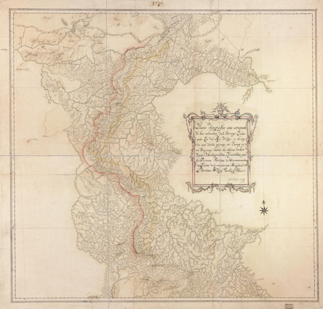 This old map of Plano Topografico Que Comprende Las Vertientes Del Arroyo Ycabaqua, Las Del Rio Negro Y La Cresta Que Divide Aguas Al Yacuy Y Al Uruguay Hasta La Sierra De Los Tapes O Montegrande from 1780 was created by José Varela Y Ulloa in 1780