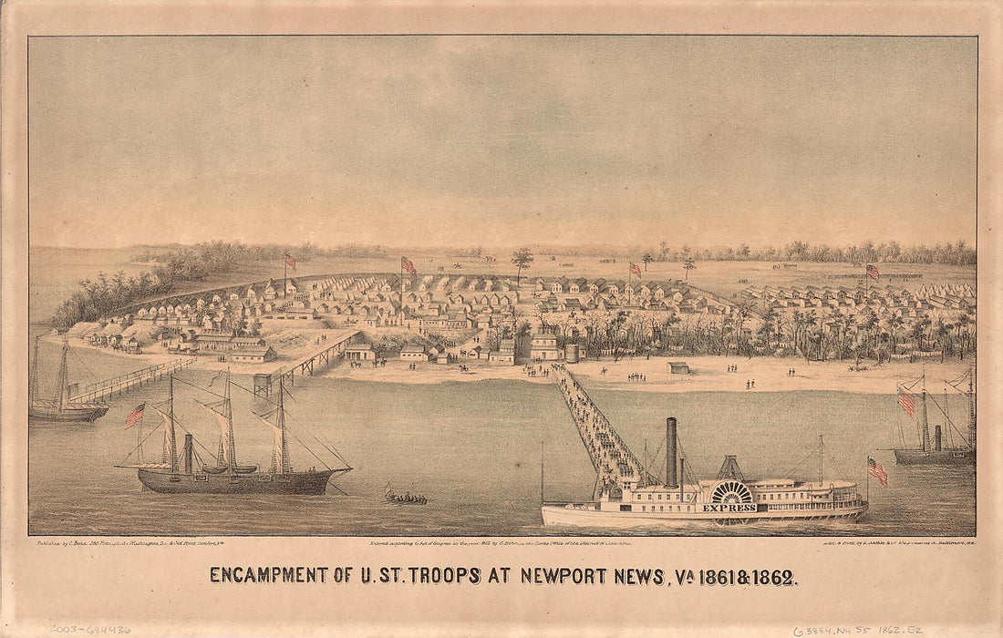 This old map of Encampment of U.St. Troops at Newport News, Va., 1861 & from 1862 (Encampment of United States Troops at Newport News, Va., 1861 & from 1862, Encampment of U.S. Troops at Newport News, Va., 1861 & from 1862) was created by Casimir Bohn,