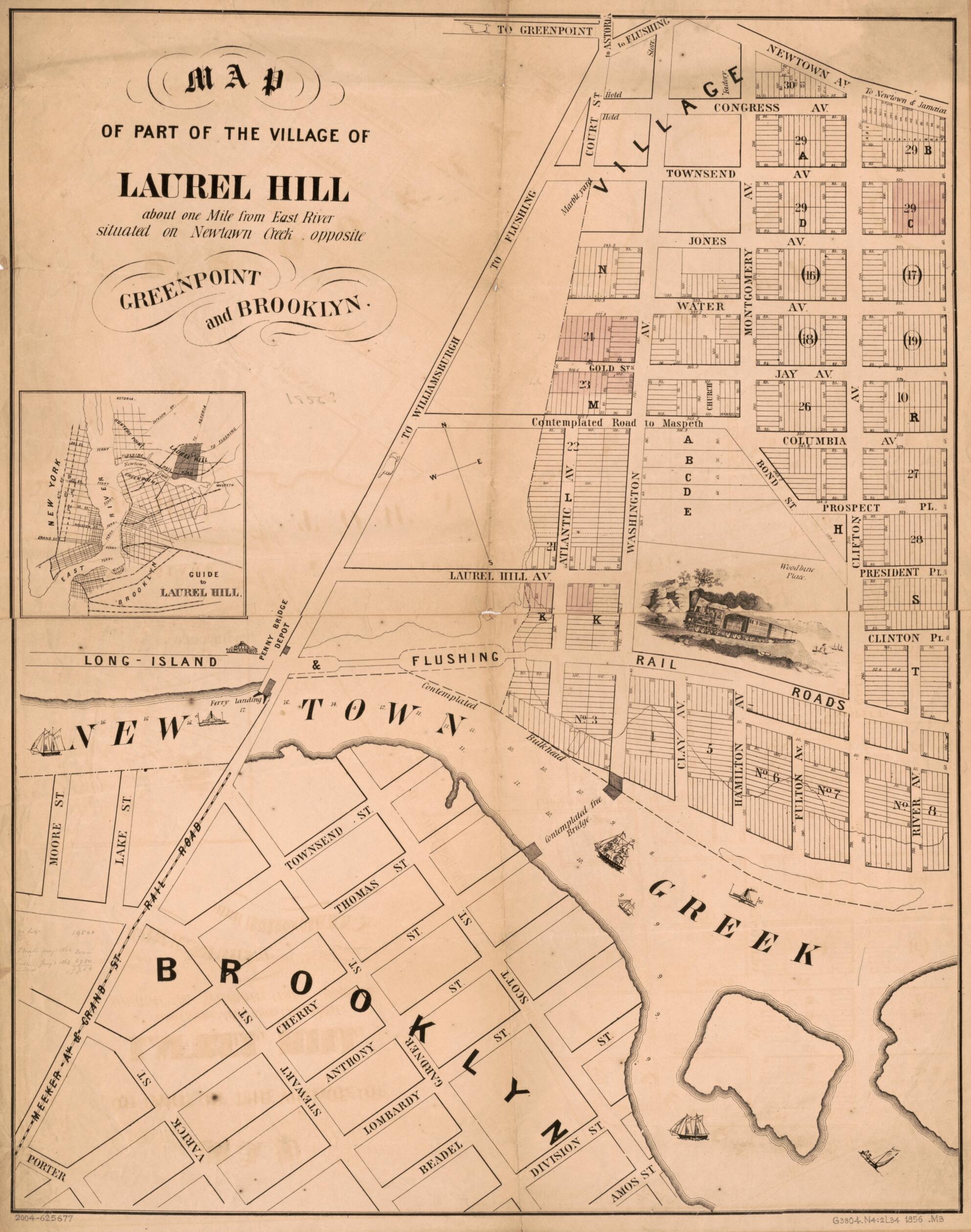 This old map of Map of Part of the Village of Laurel Hill : About One Mile from East River, Situated On Newtown Creek Opposite Greenpoint and Brooklyn from 1856 was created by in 1856