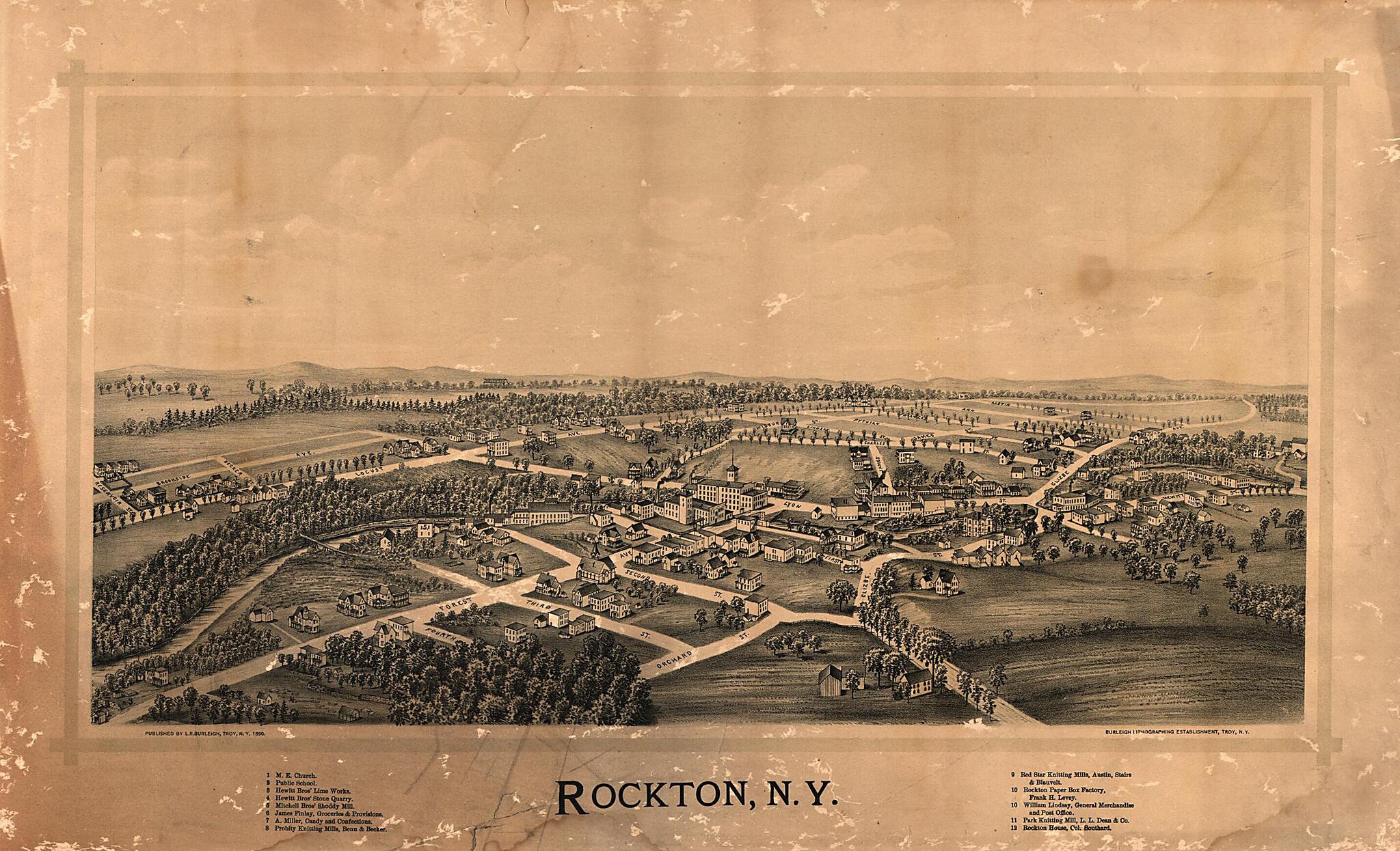 This old map of Rockton, New York from 1890 was created by Burleigh Litho, L. R. (Lucien R.) Burleigh in 1890