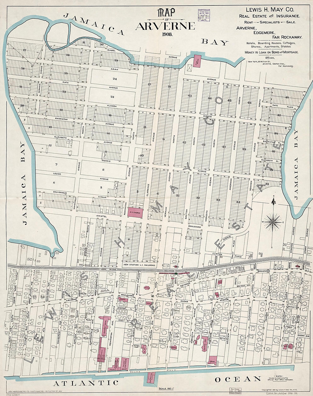 This old map of Map of Arverne : from 1908 was created by Lewis H. May Co, Von Hardenberg Co in 1908