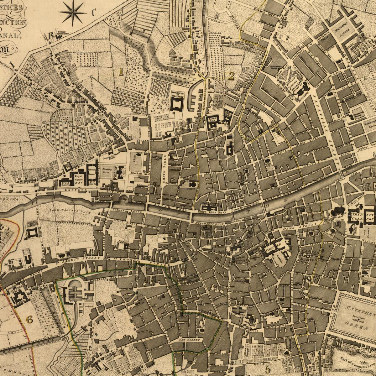 This old map of A Plan of the City of Dublin : As Surveyed for the Use of the Divisional Justices to Which Have Been Added Plans of the Canal Harbour and Its Junction With the Grand Canal, the Royal Canal, and Every Projection and Alteration to the Prese