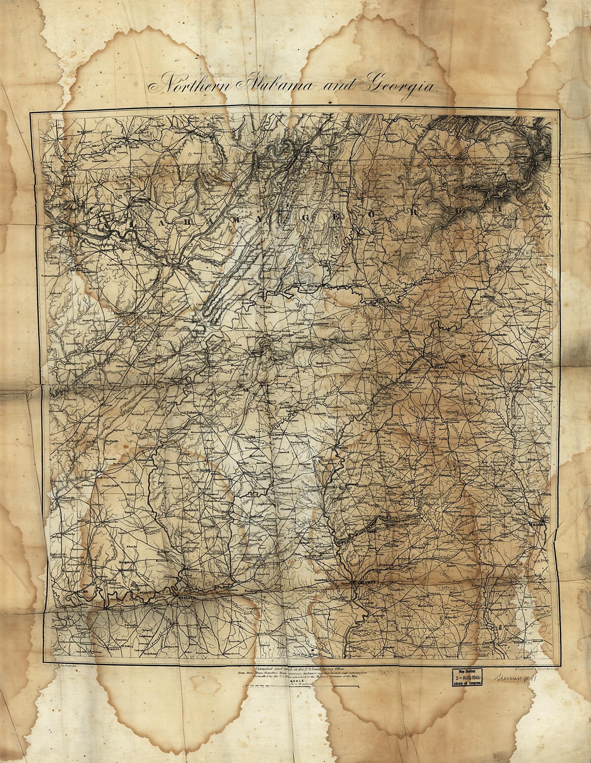 This old map of Northern Alabama and Georgia from 1864 was created by Charles G. Krebs, A. Lindenkohl, H. (Henry) Lindenkohl, United States Coast Survey in 1864